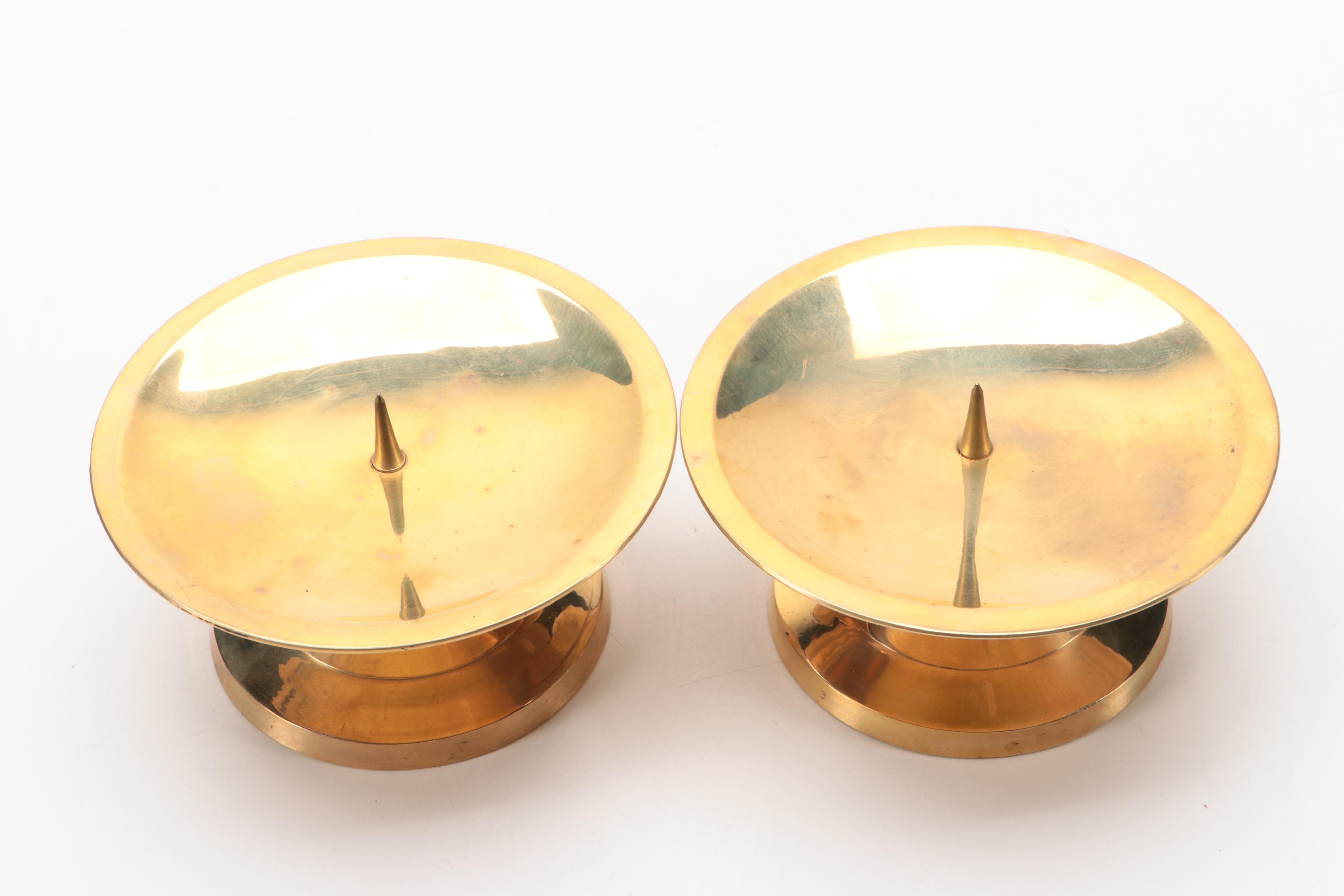 Glen Woods Studio Art Pottery Flower Frog with Brass Candle Holders