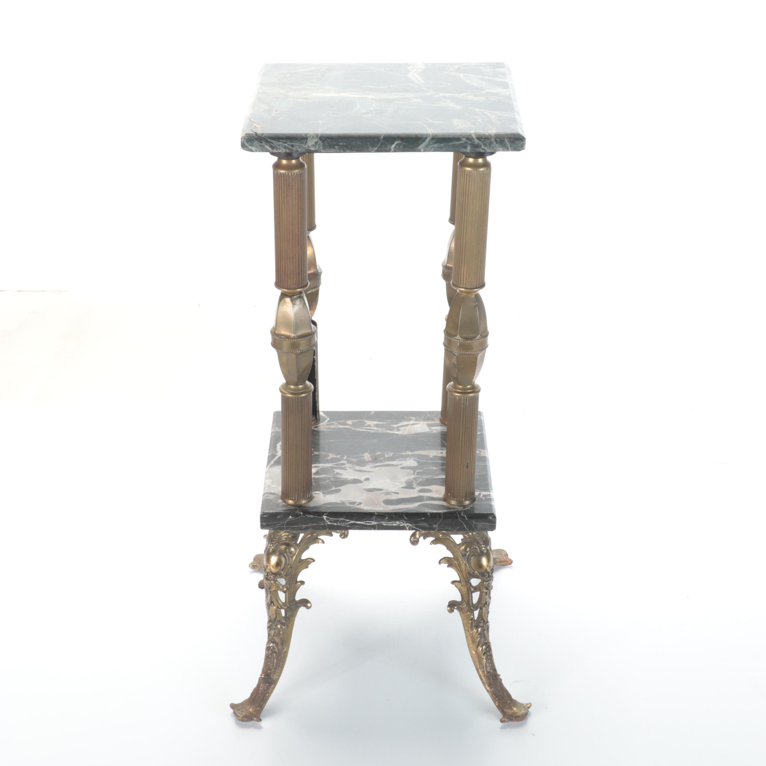 Victorian Style Metal and Marble Two Tier Plant Stand, Early to Mid-20th Century