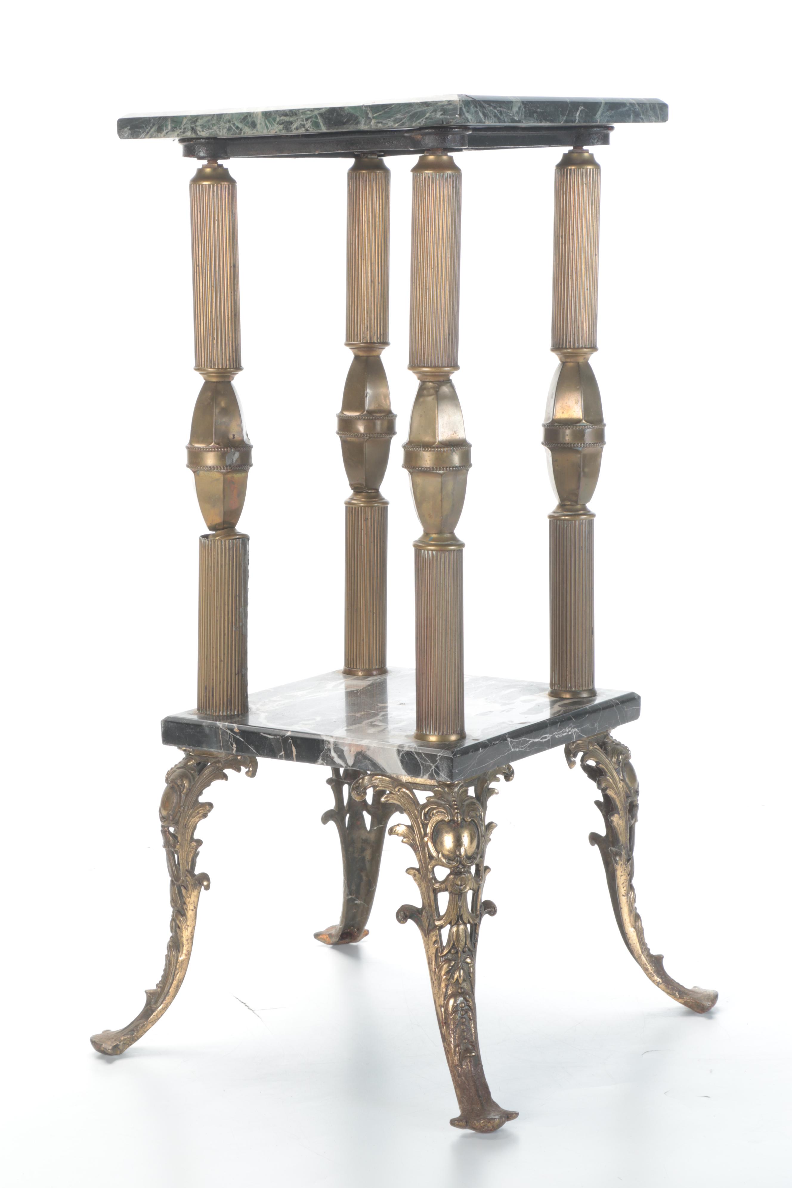 Victorian Style Metal and Marble Two Tier Plant Stand, Early to Mid-20th Century