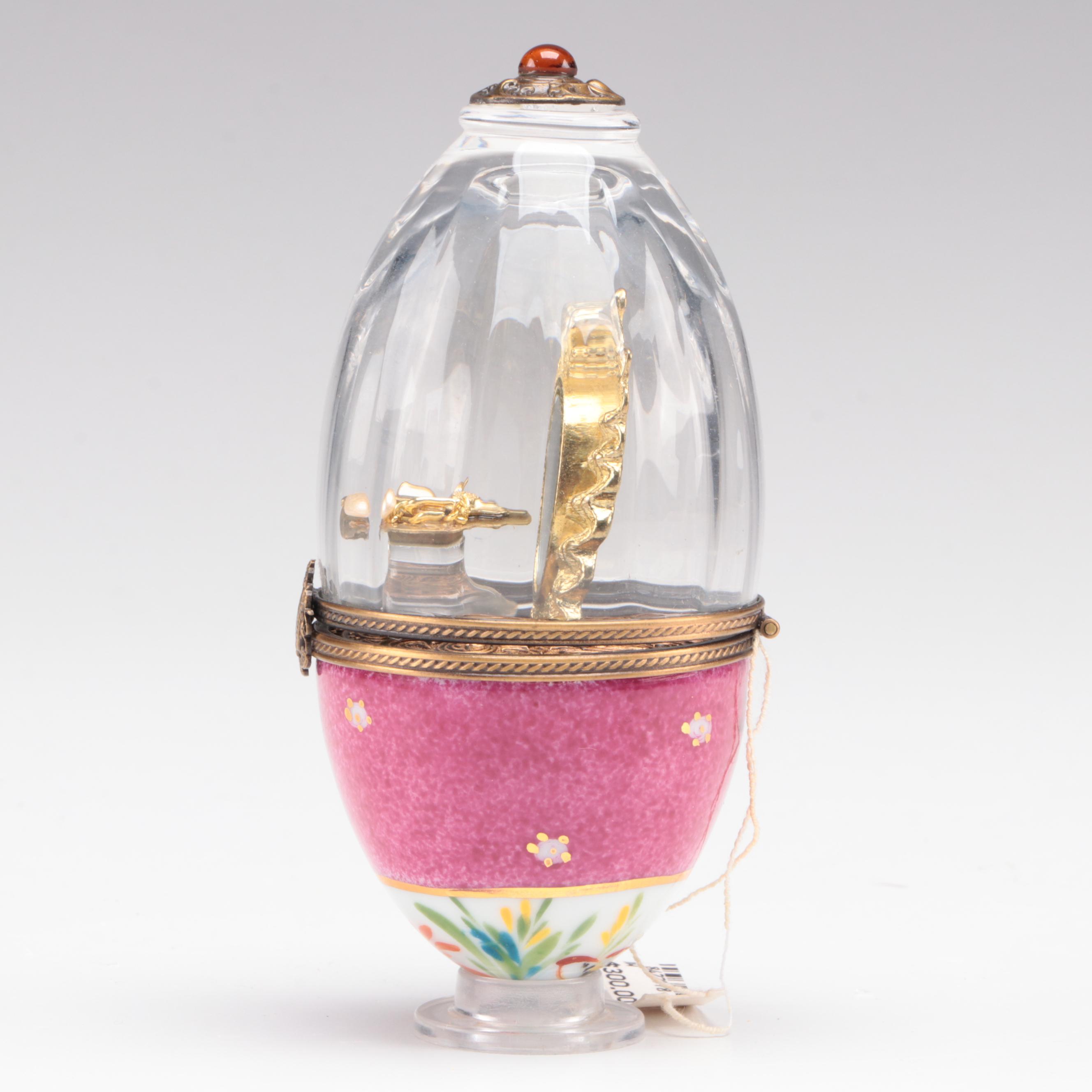 Limoges Porcelain and Glass Egg Shaped Box