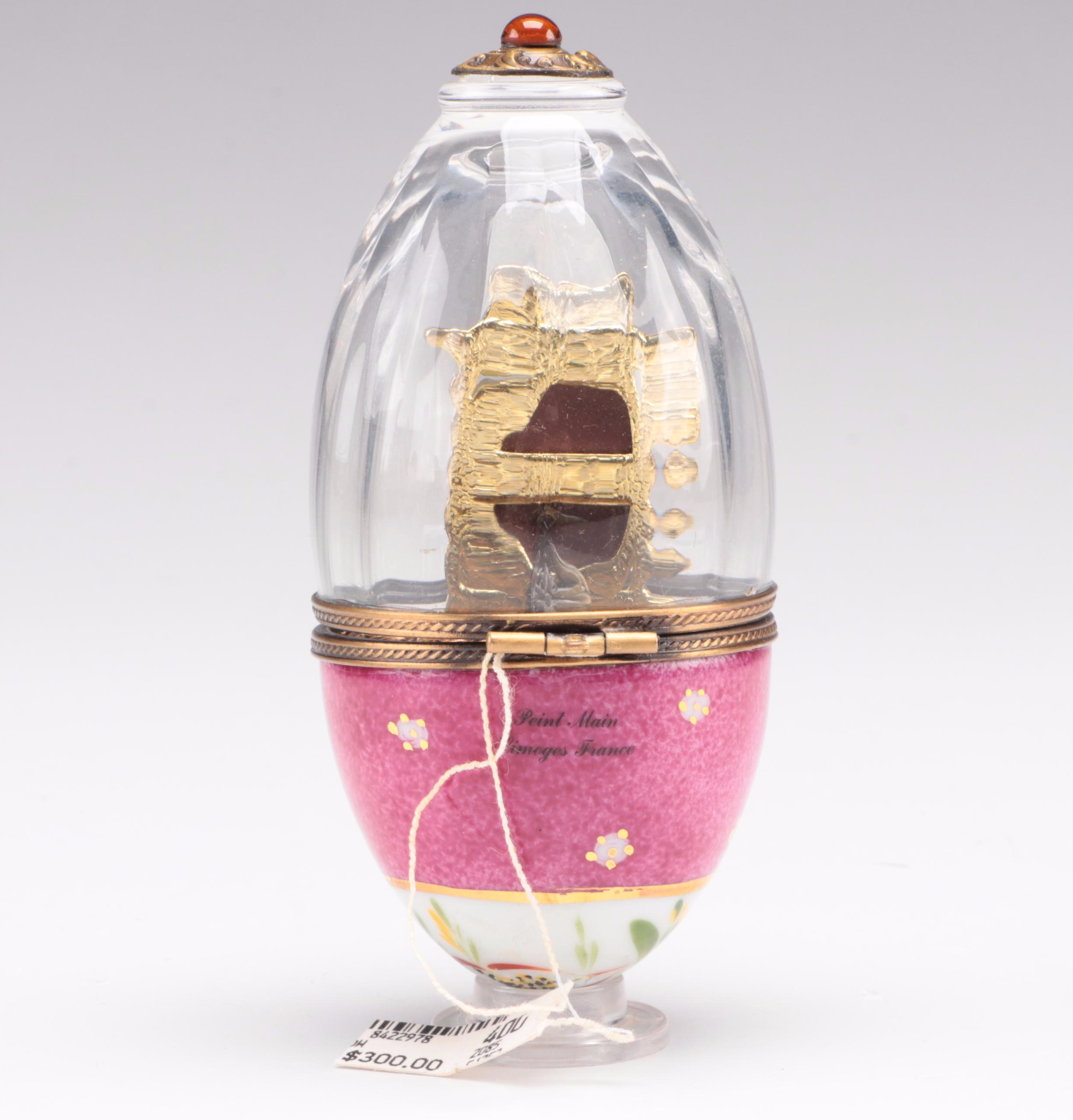 Limoges Porcelain and Glass Egg Shaped Box