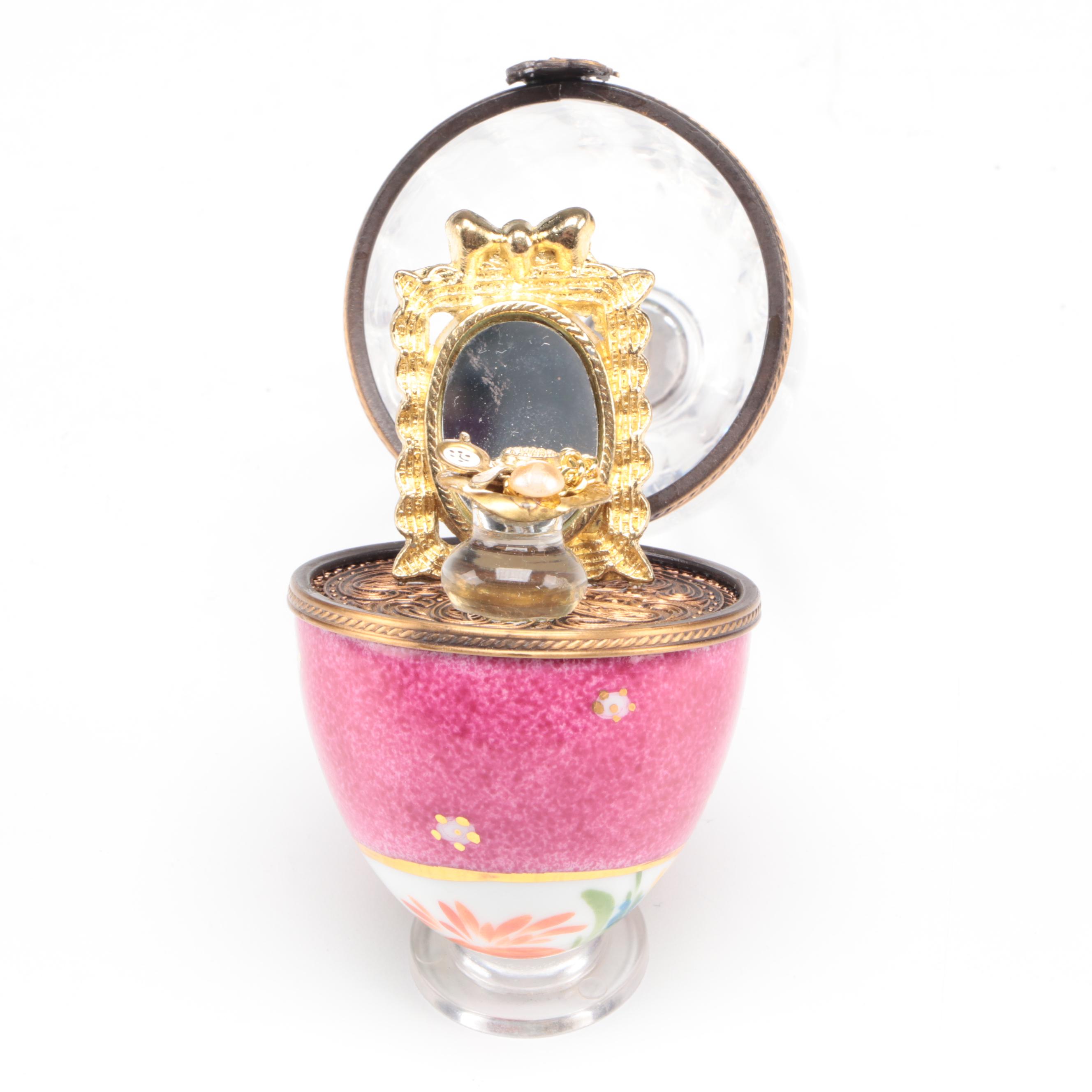 Limoges Porcelain and Glass Egg Shaped Box