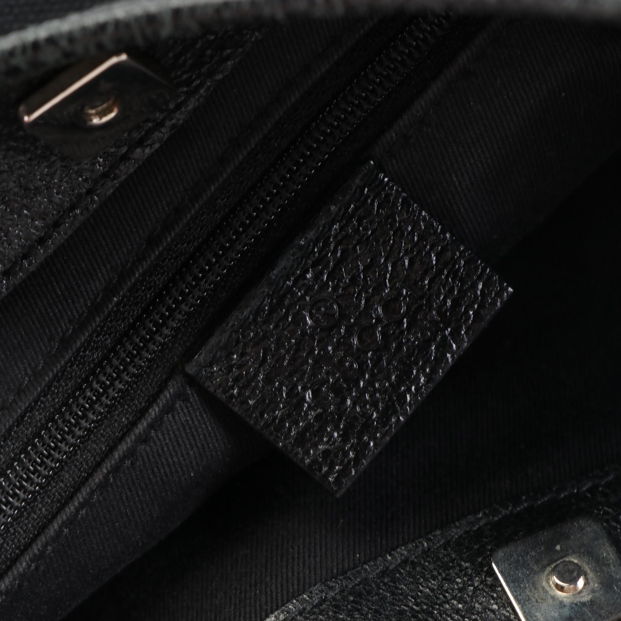 Gucci Shoulder Bag in Black GG Canvas and Cinghiale Leather