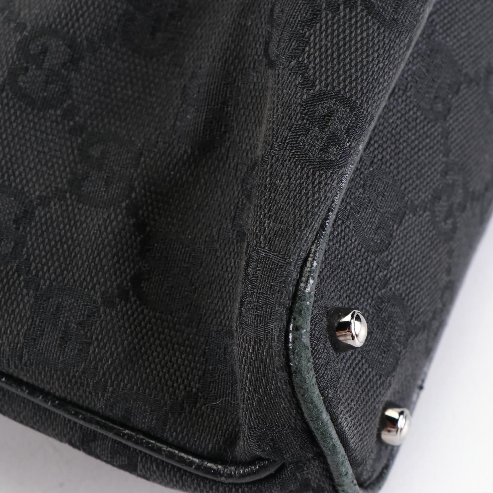 Gucci Shoulder Bag in Black GG Canvas and Cinghiale Leather