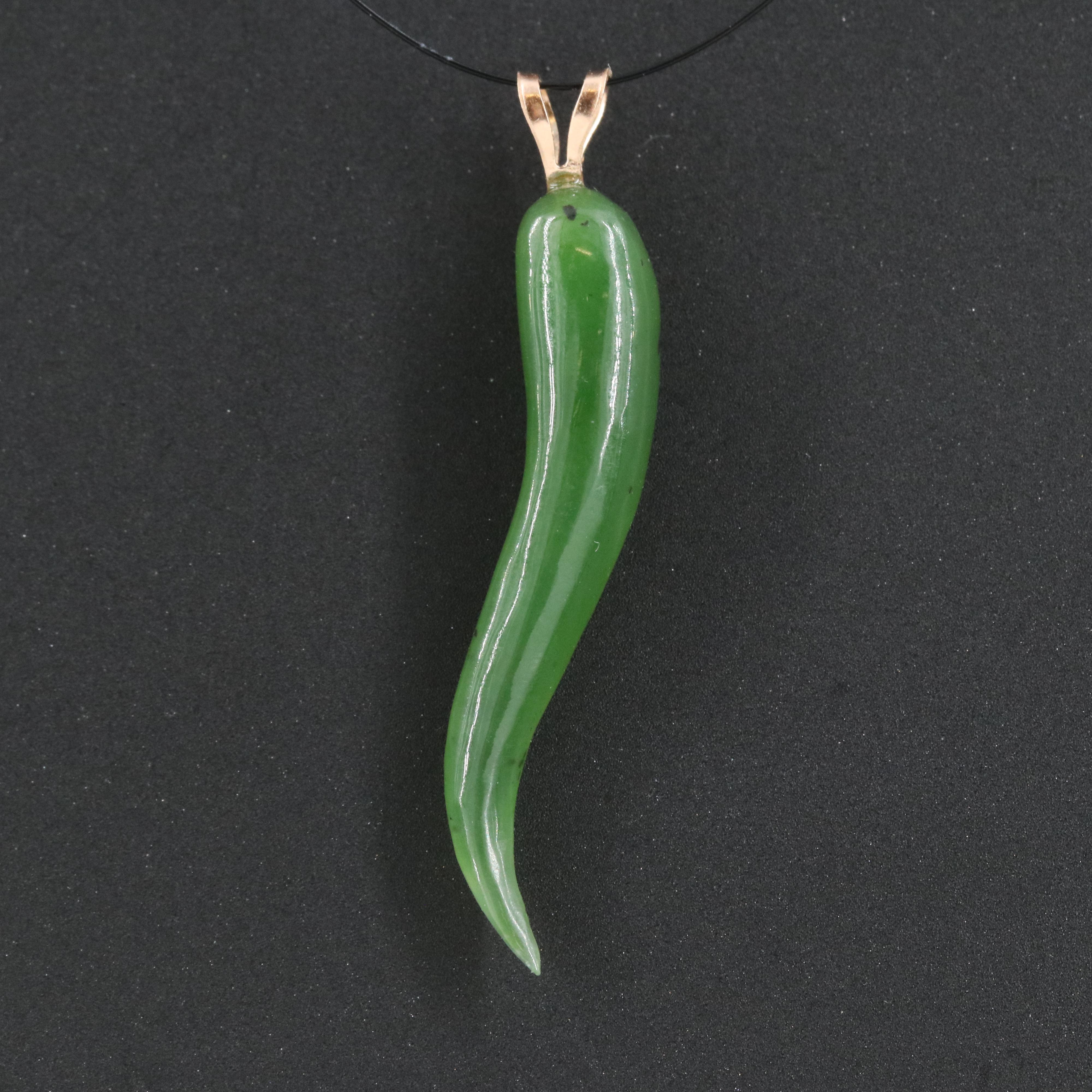 14K Nephrite Cornicello Pendant