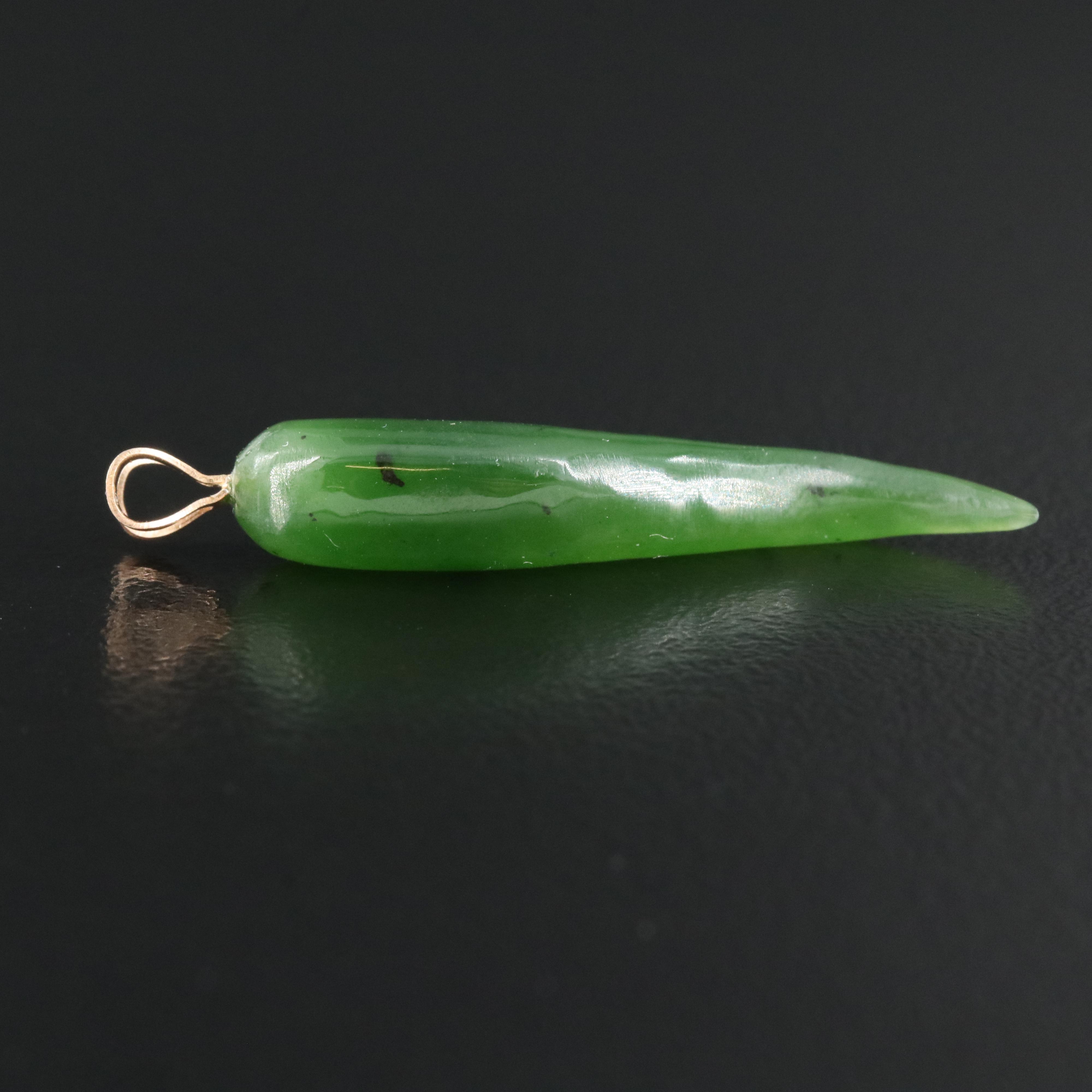 14K Nephrite Cornicello Pendant