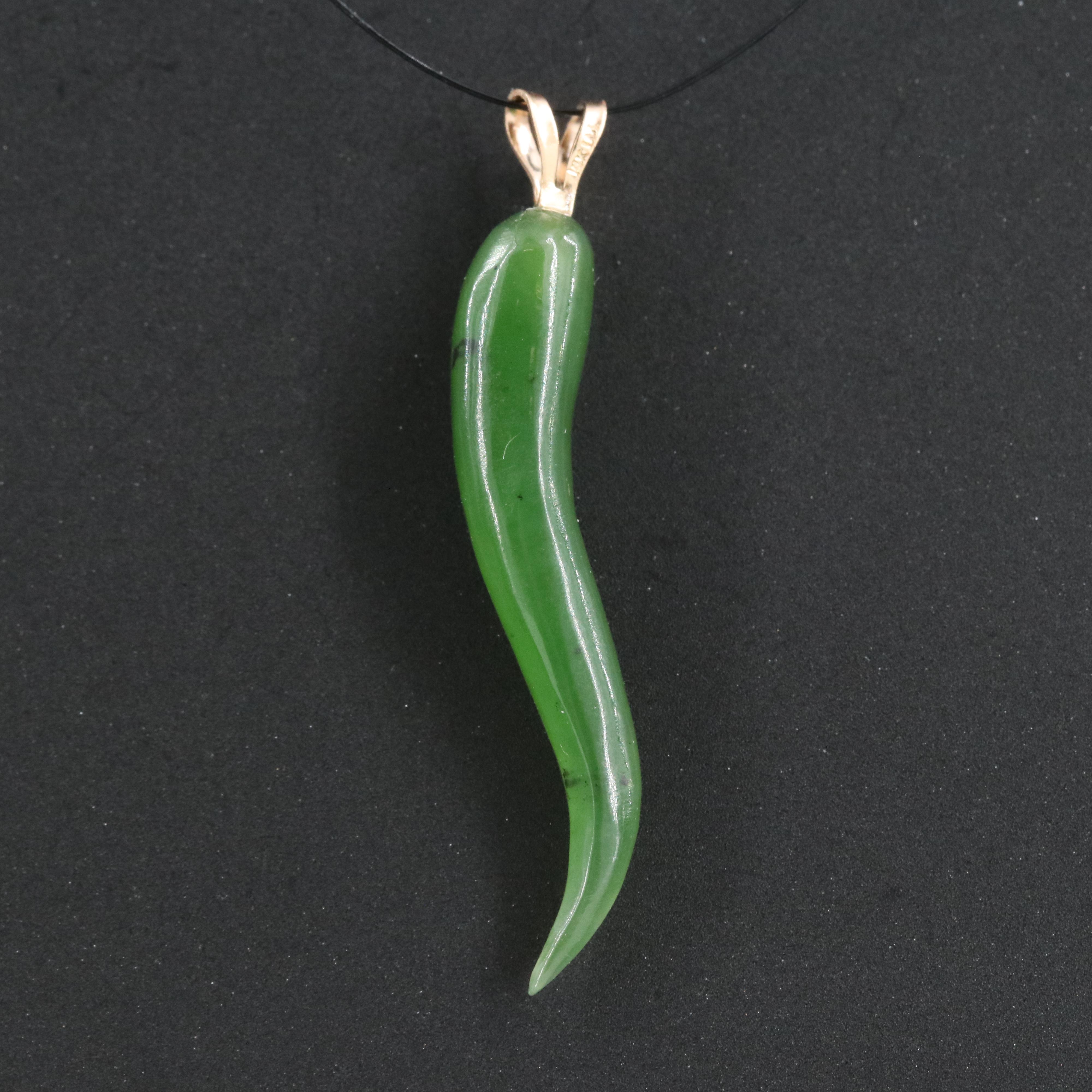 14K Nephrite Cornicello Pendant