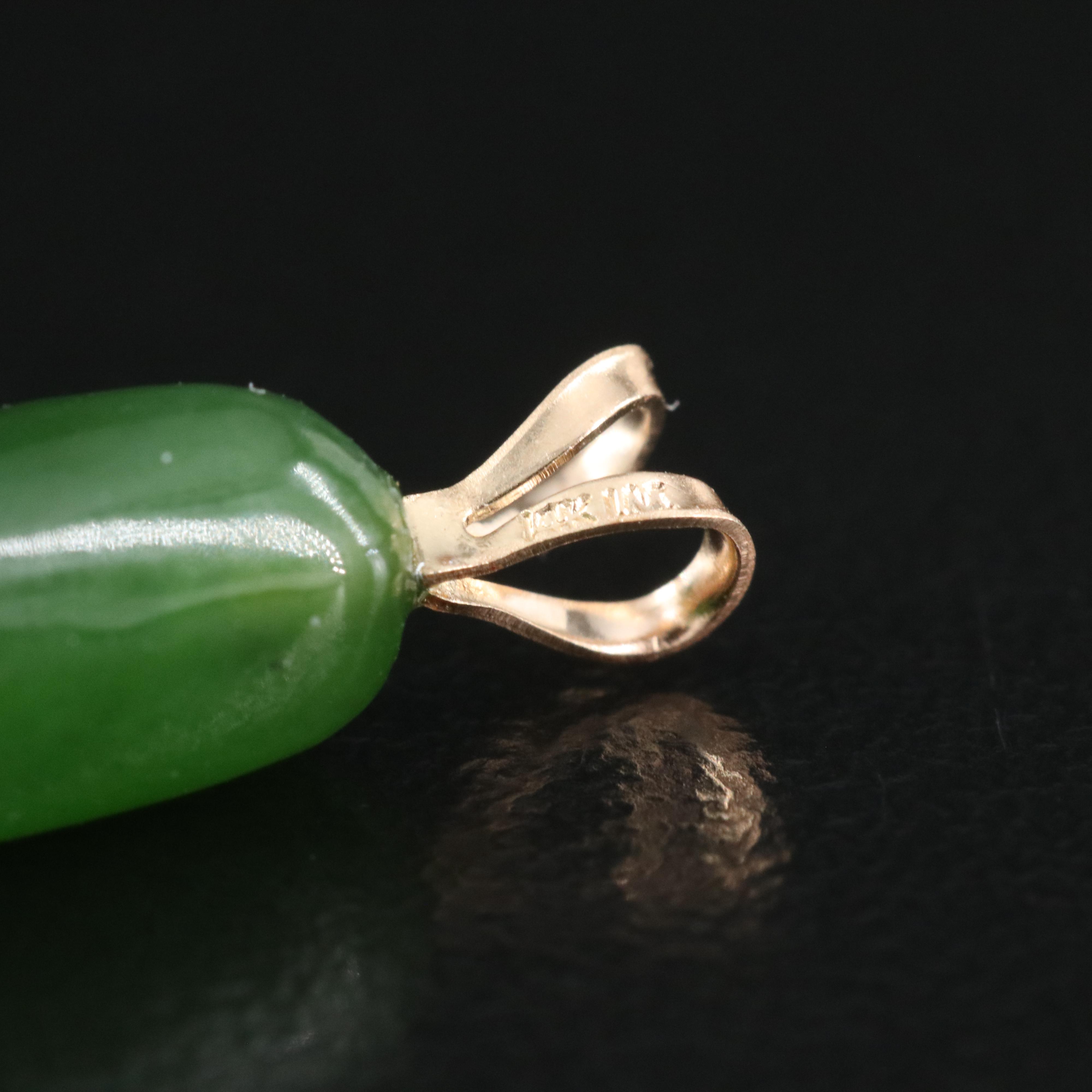 14K Nephrite Cornicello Pendant