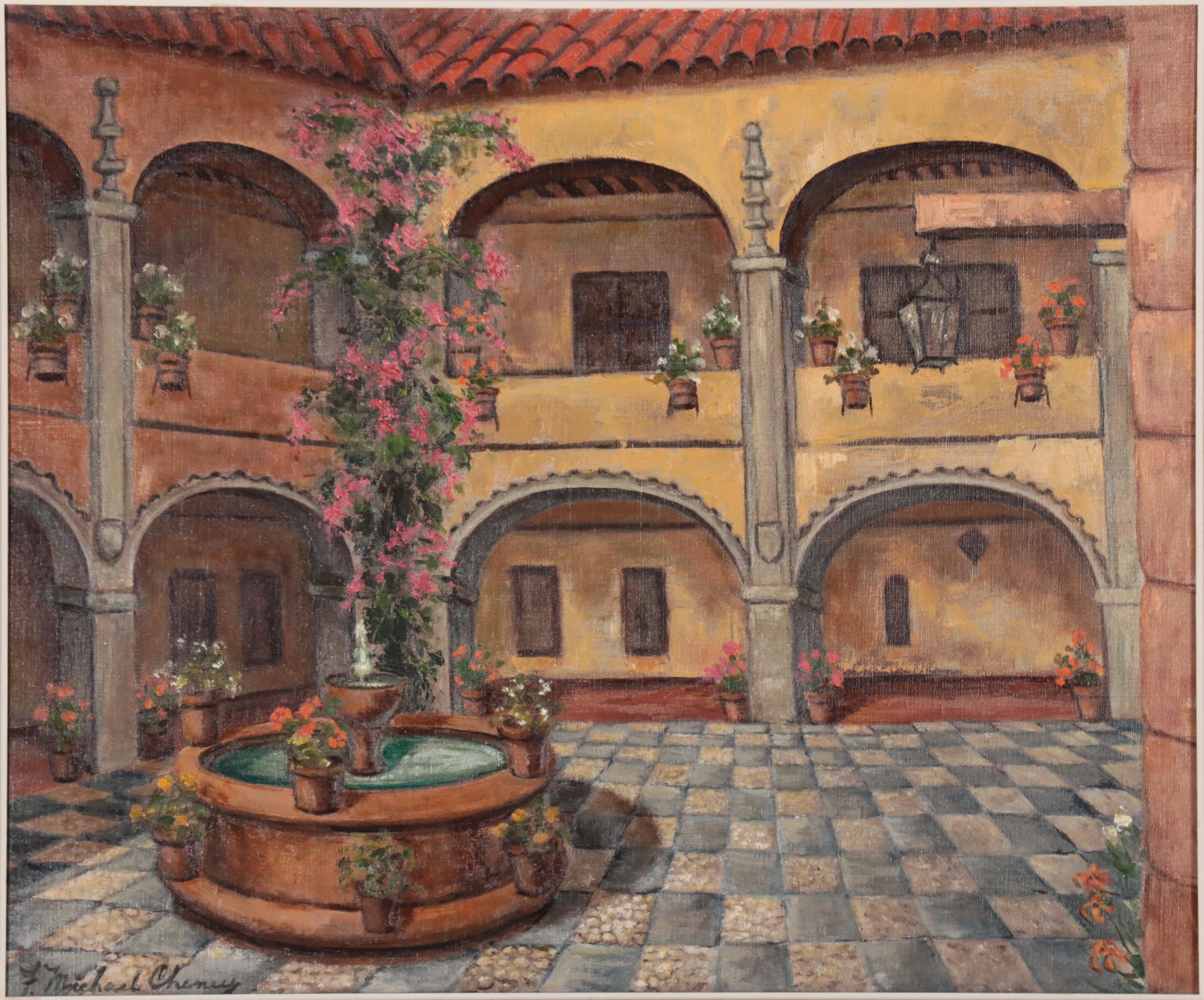 F. Michael Cheney Oil Painting of Spanish Courtyard