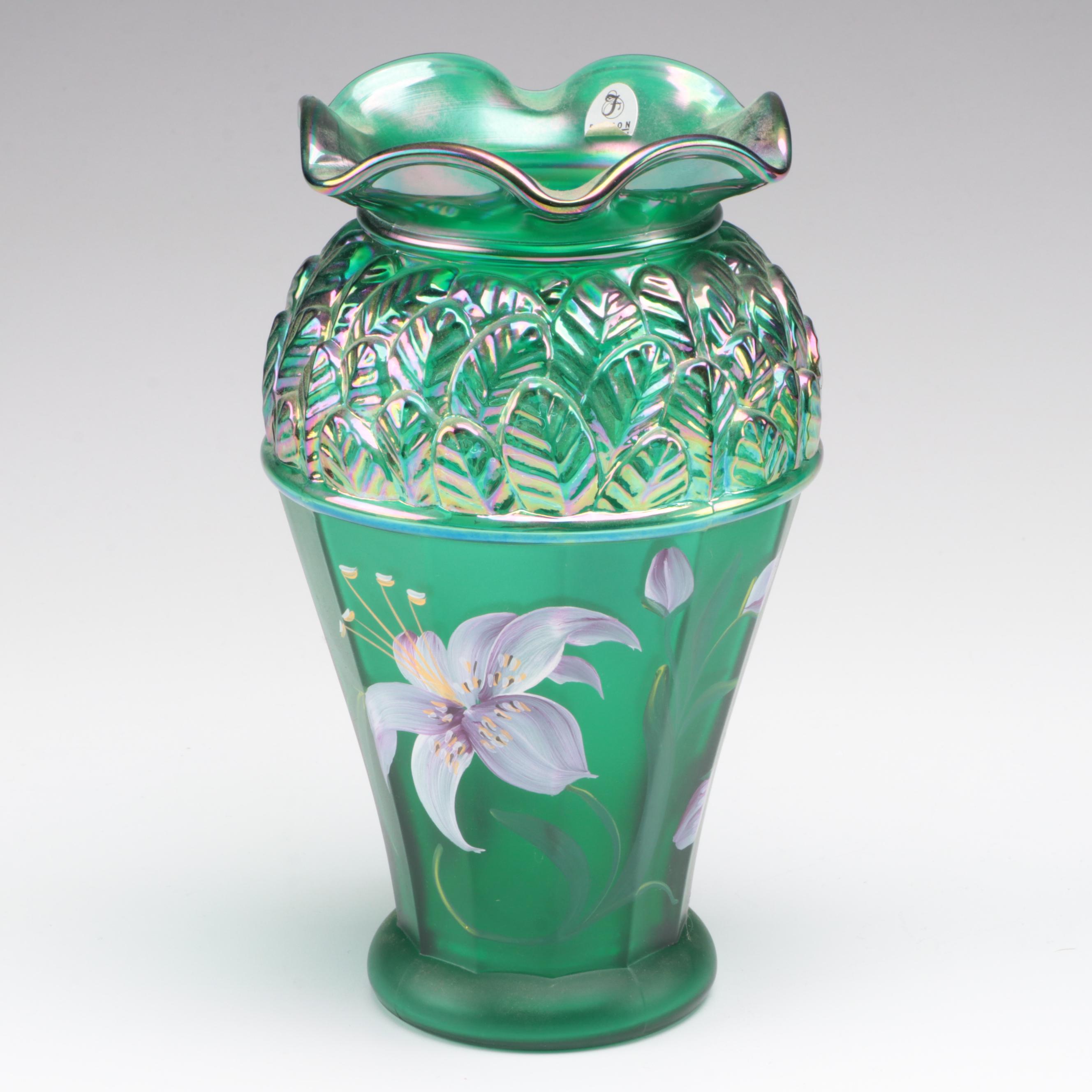 Fenton Hand-Painted Emerald Green Glass Décor with Other Hen on Nest Dish