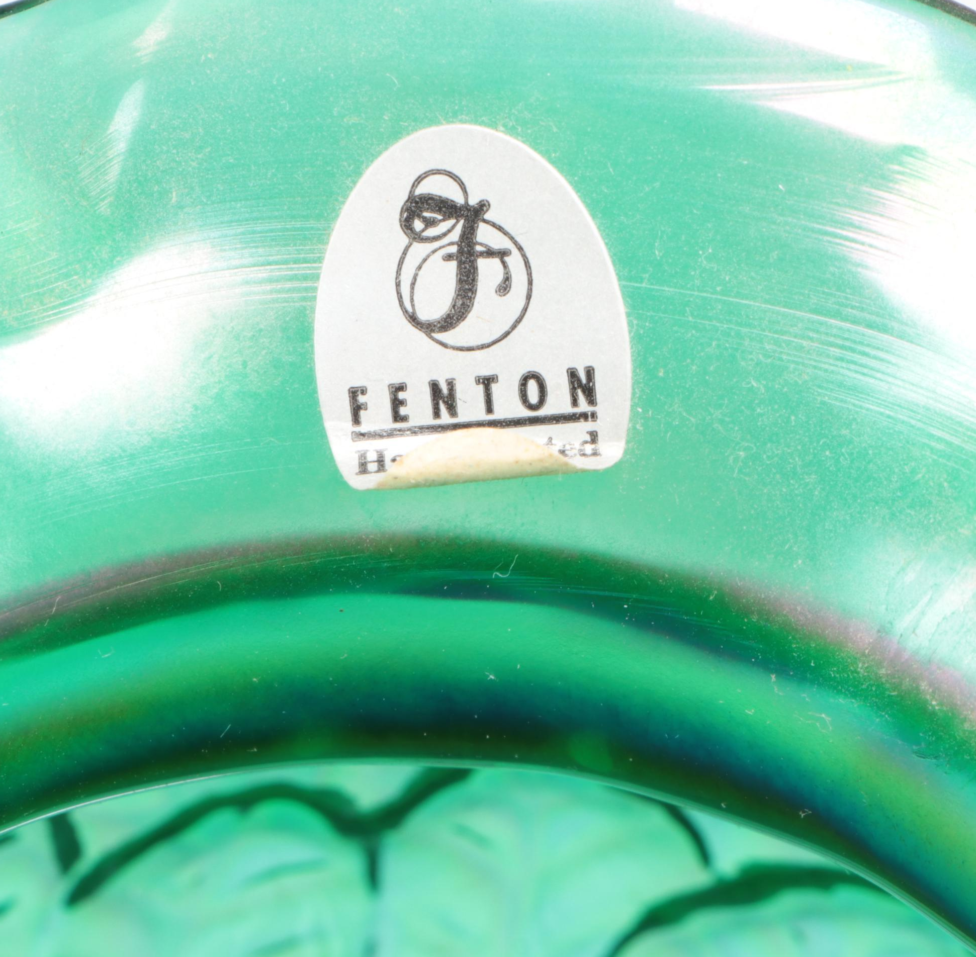 Fenton Hand-Painted Emerald Green Glass Décor with Other Hen on Nest Dish