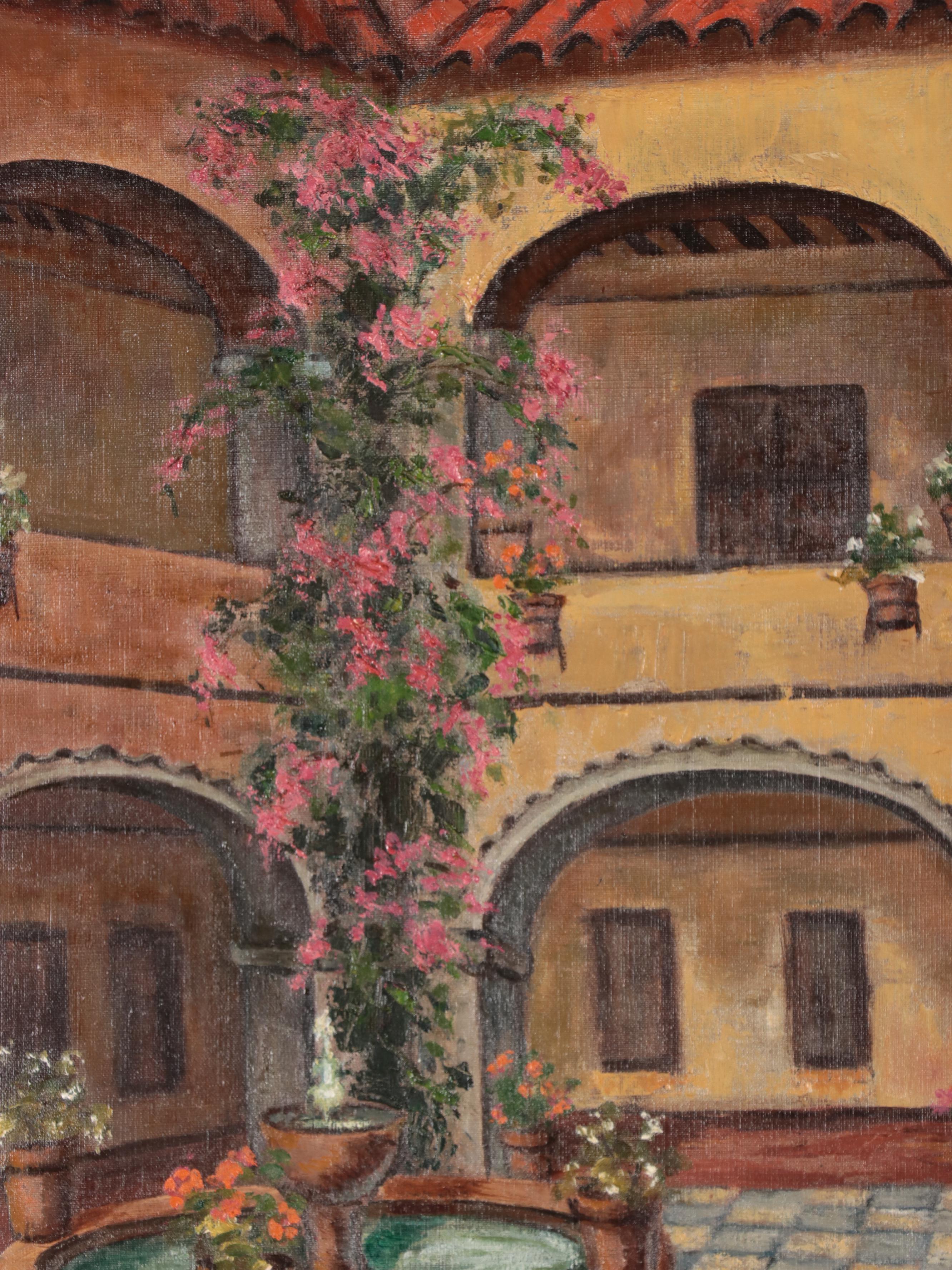 F. Michael Cheney Oil Painting of Spanish Courtyard