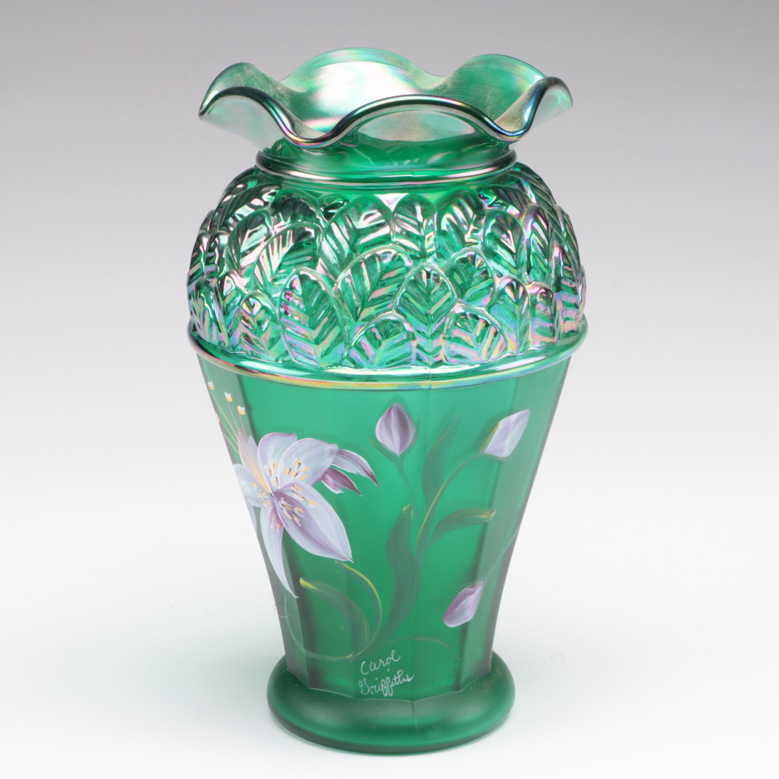 Fenton Hand-Painted Emerald Green Glass Décor with Other Hen on Nest Dish