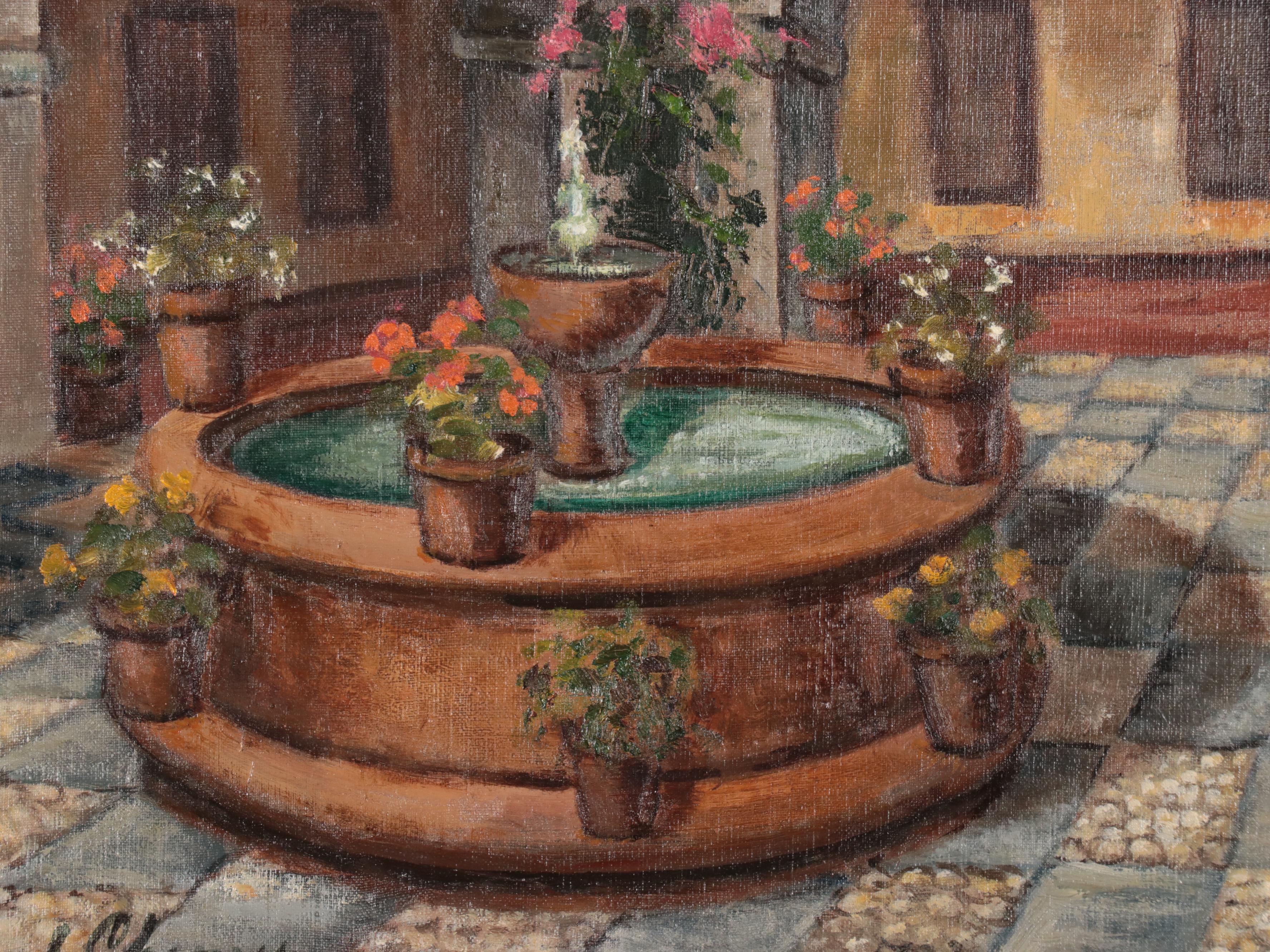 F. Michael Cheney Oil Painting of Spanish Courtyard