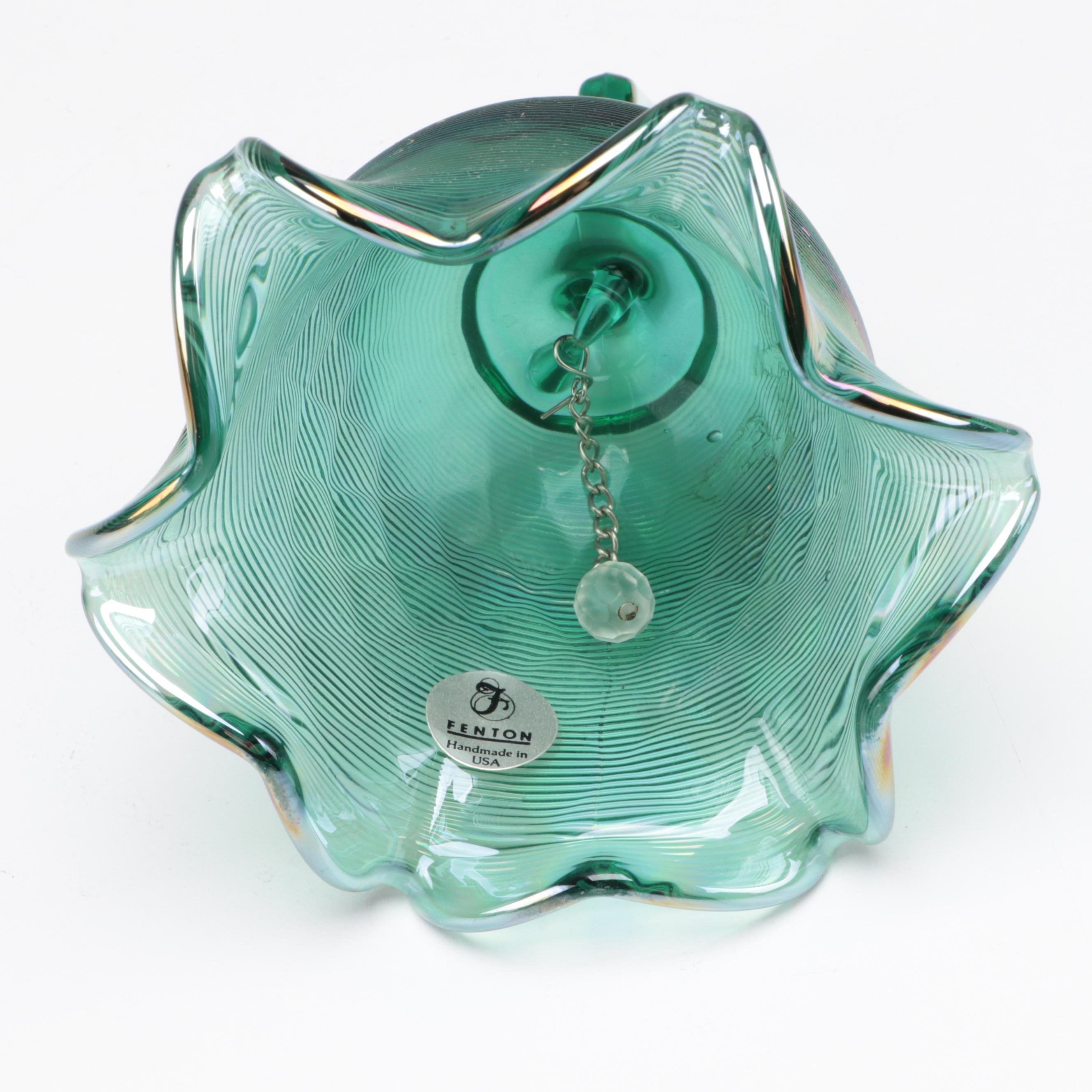 Fenton Hand-Painted Emerald Green Glass Décor with Other Hen on Nest Dish