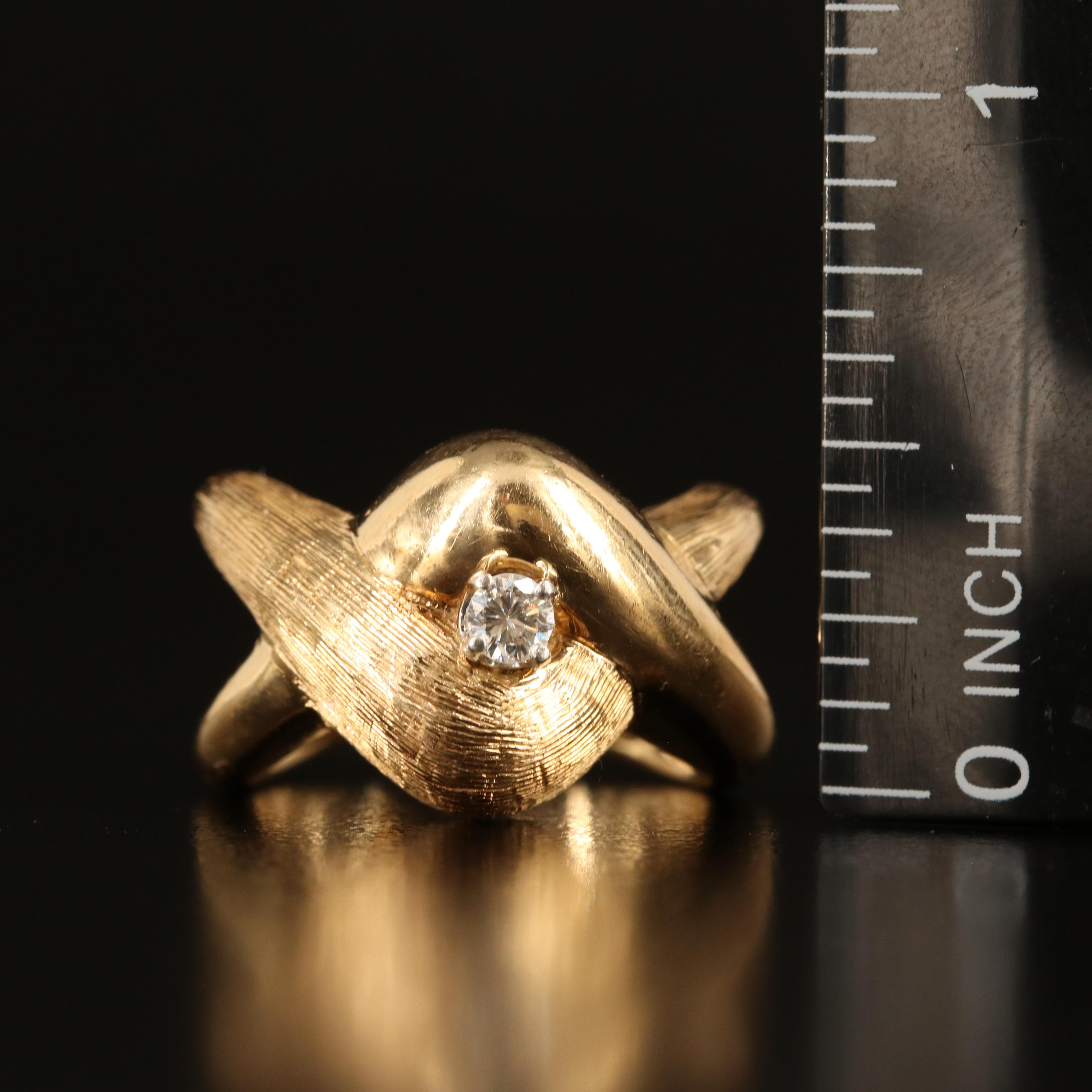 1950s 14K 0.11 CT Diamond Crossover Ring with Florentine Finish Accent