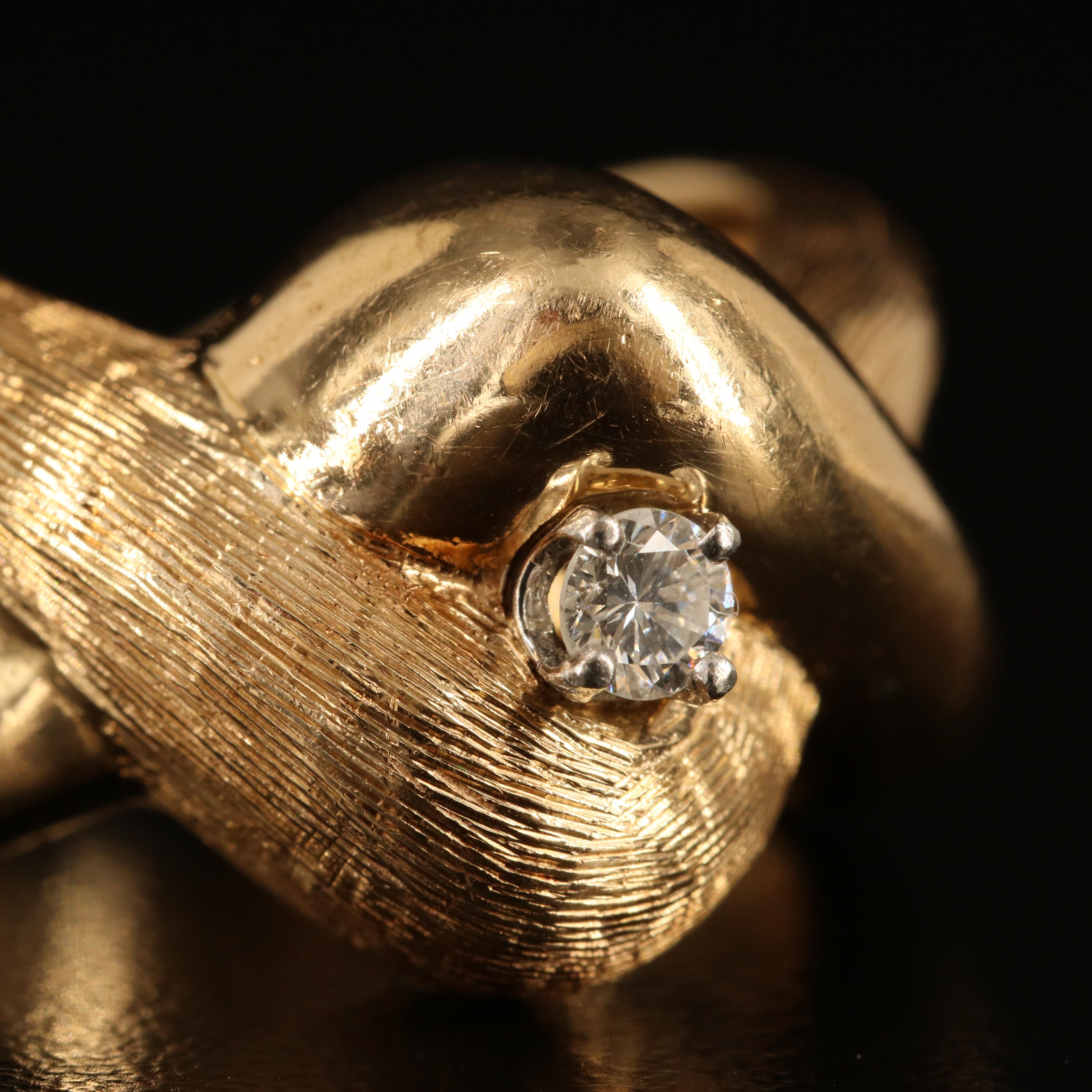 1950s 14K 0.11 CT Diamond Crossover Ring with Florentine Finish Accent