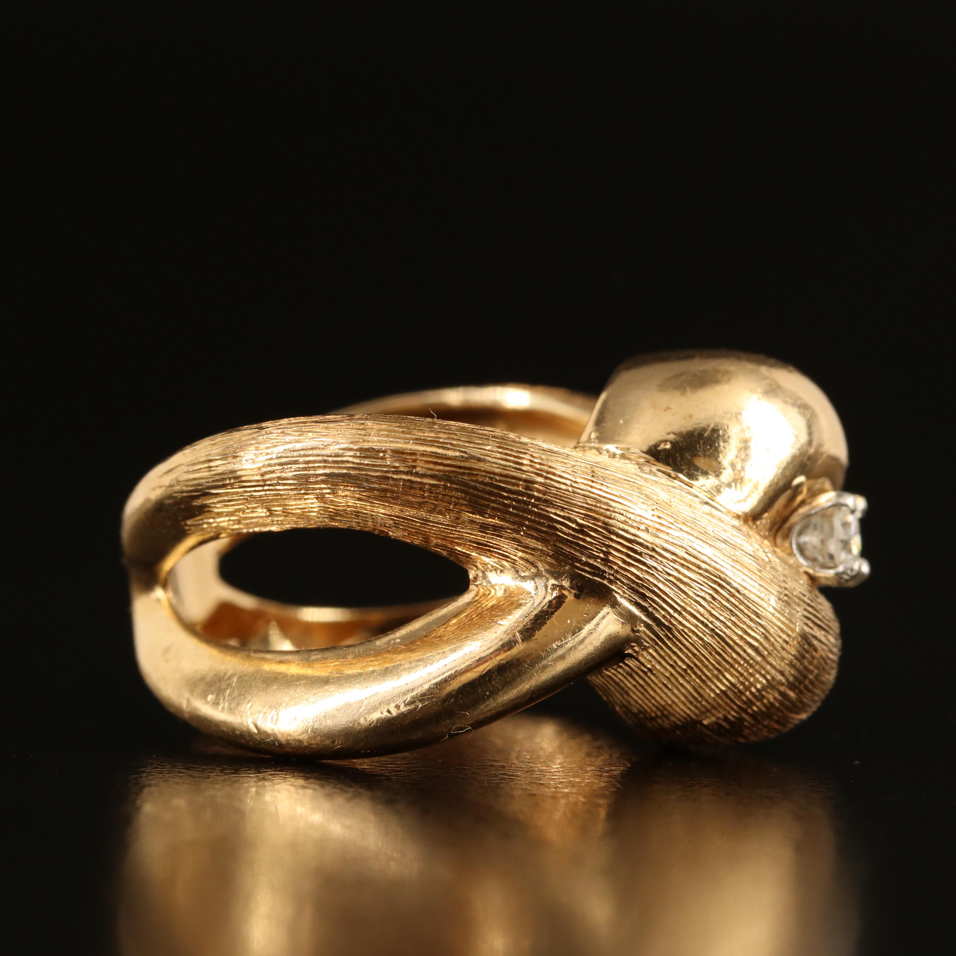 1950s 14K 0.11 CT Diamond Crossover Ring with Florentine Finish Accent