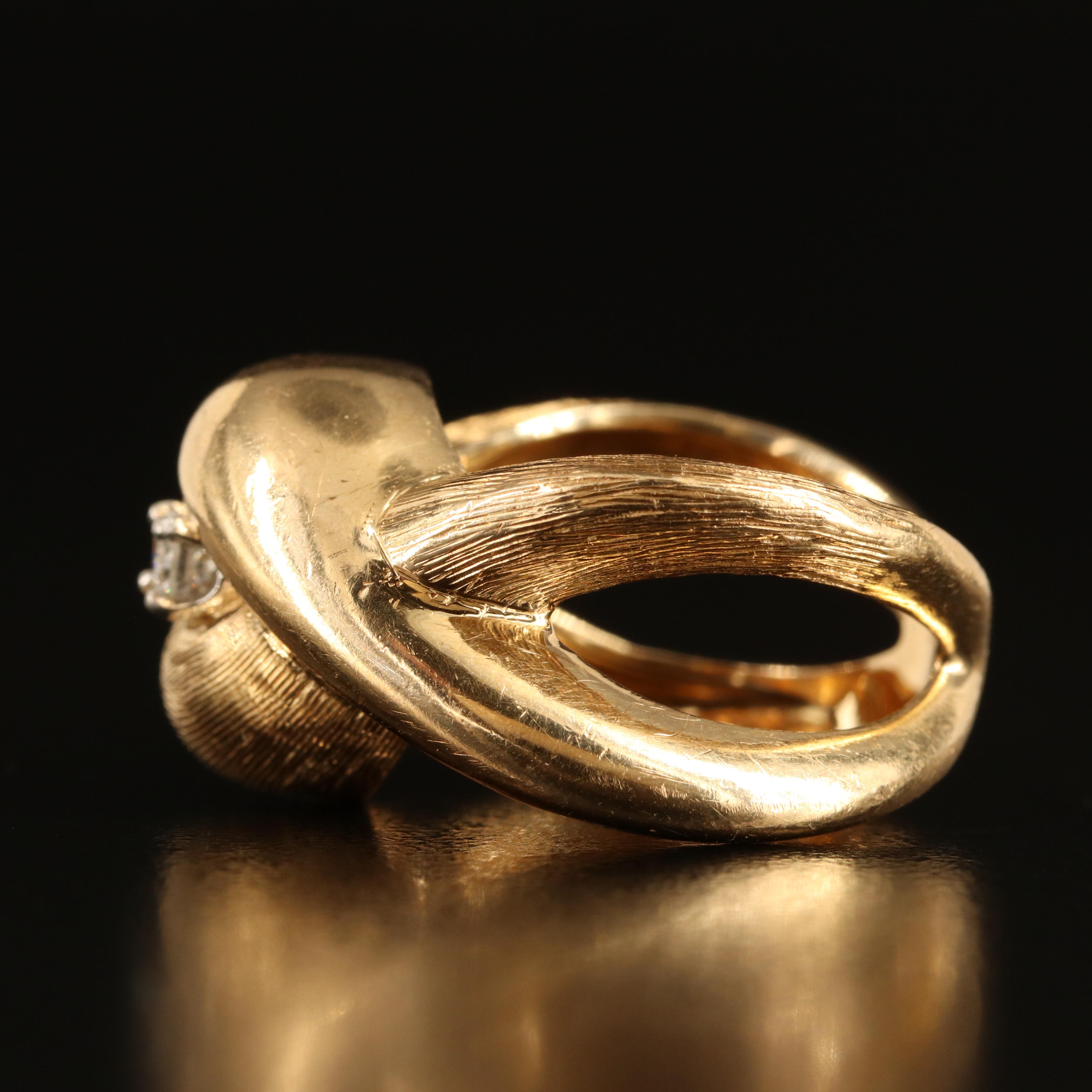 1950s 14K 0.11 CT Diamond Crossover Ring with Florentine Finish Accent