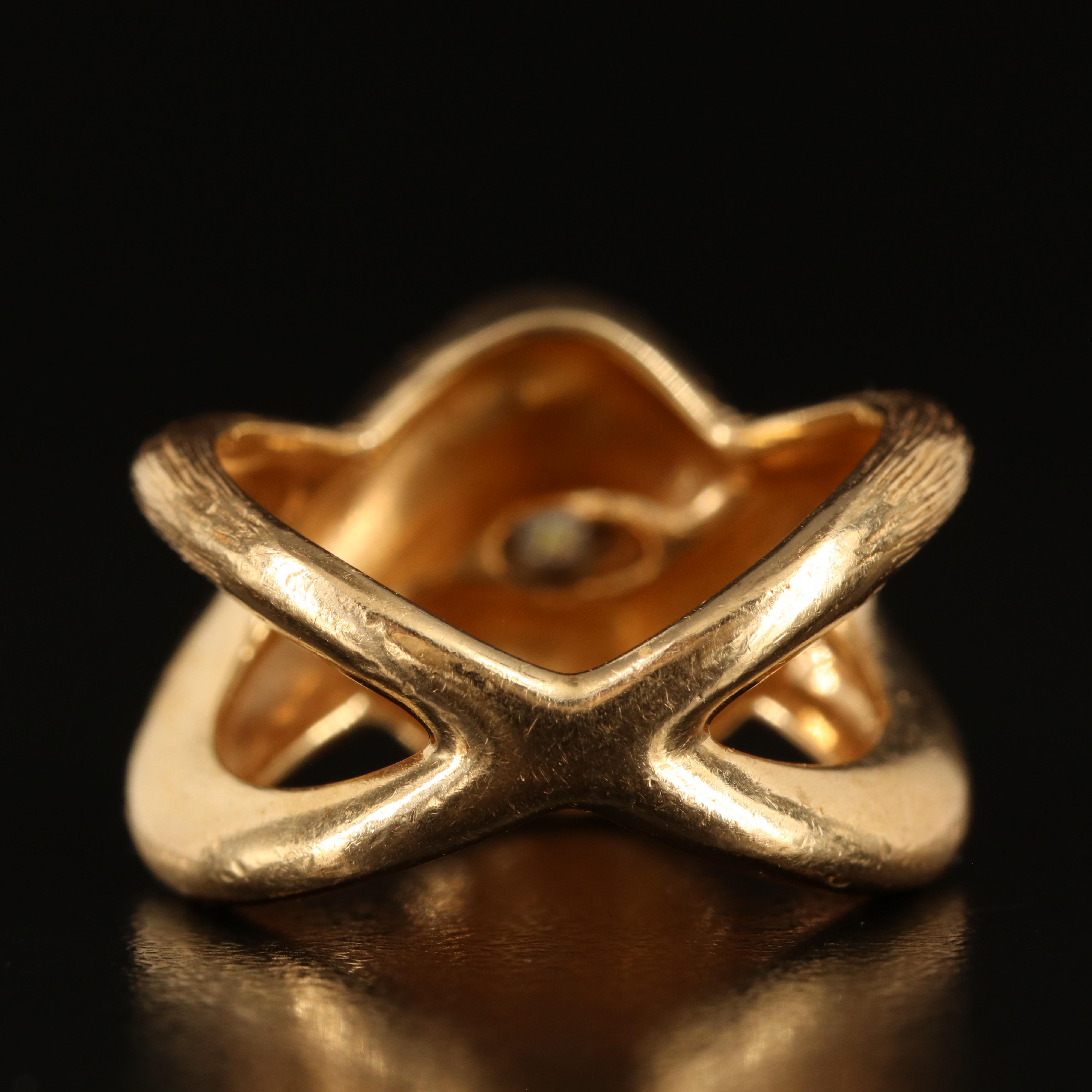 1950s 14K 0.11 CT Diamond Crossover Ring with Florentine Finish Accent