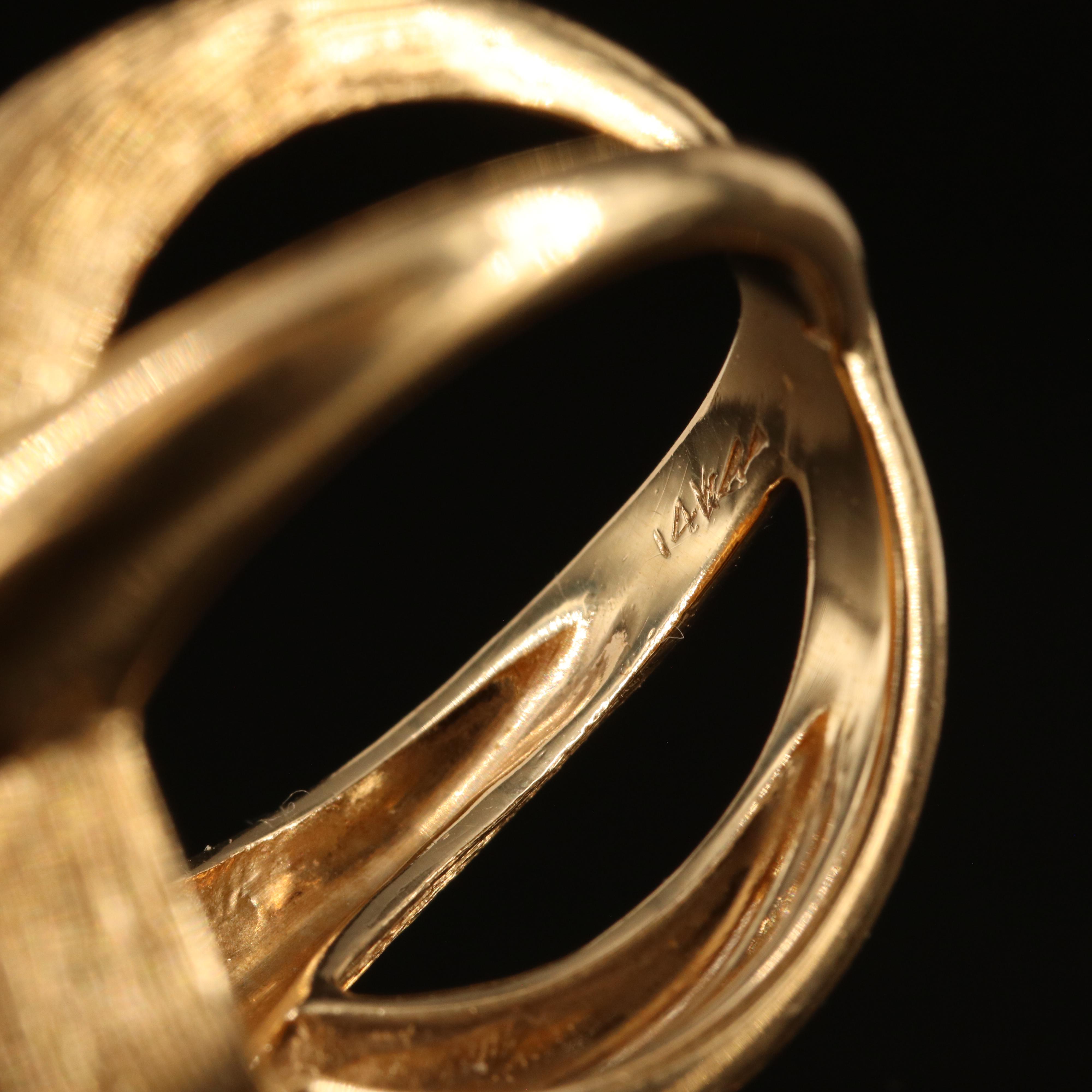 1950s 14K 0.11 CT Diamond Crossover Ring with Florentine Finish Accent