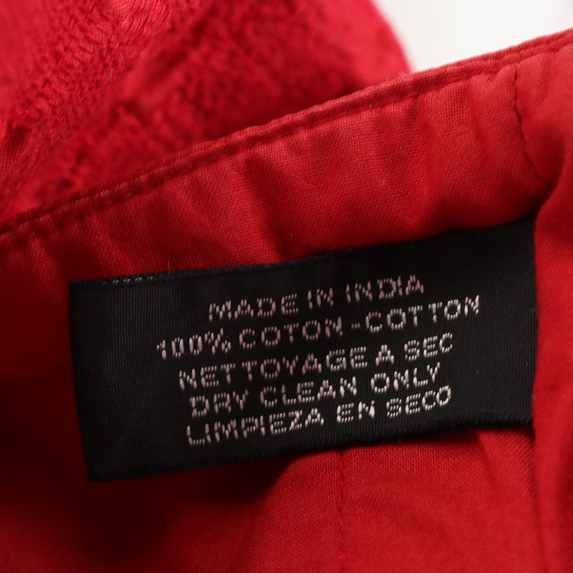 Hermès Ahmedabad Tote in Red Grid Texture Cotton Canvas and Tan Leather