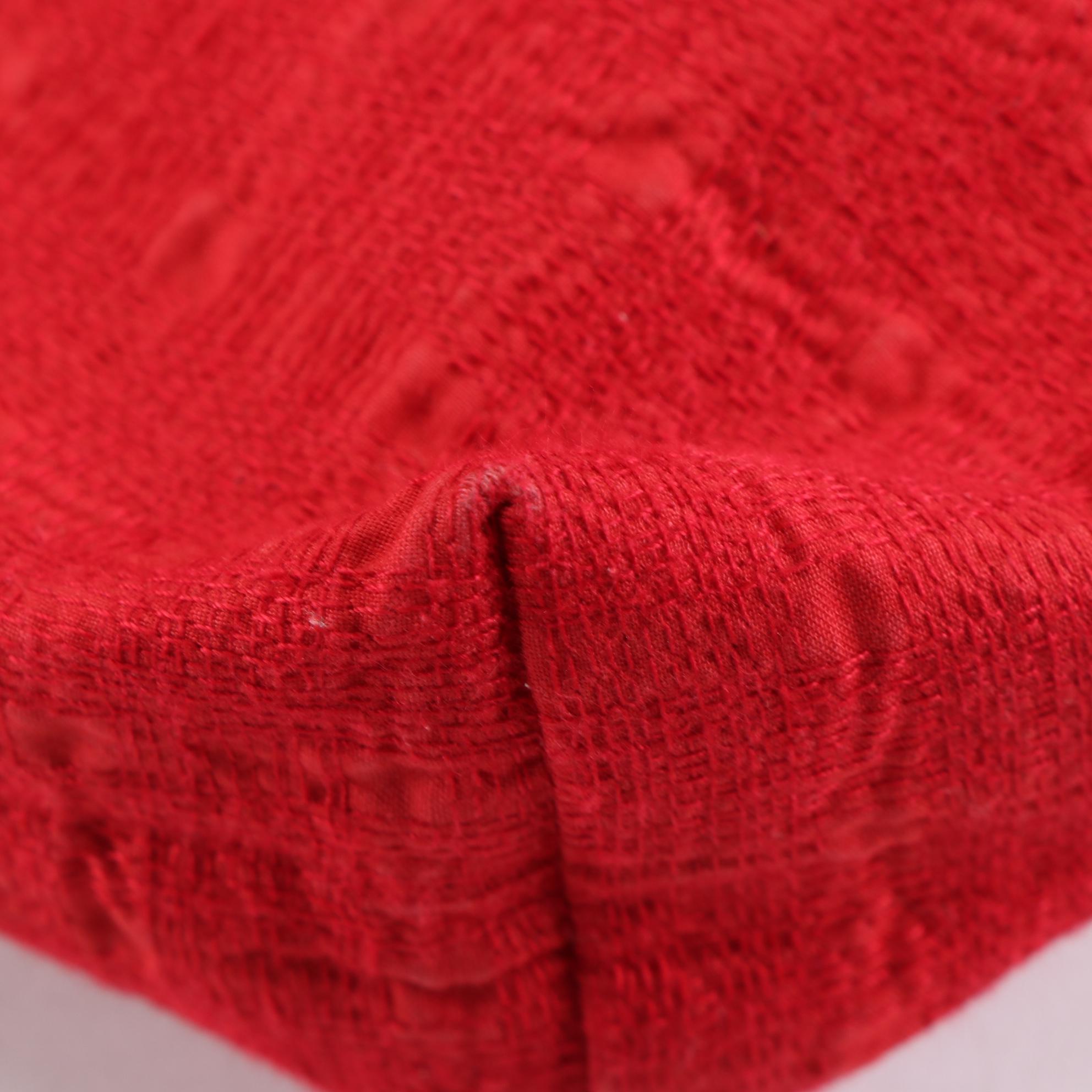 Hermès Ahmedabad Tote in Red Grid Texture Cotton Canvas and Tan Leather