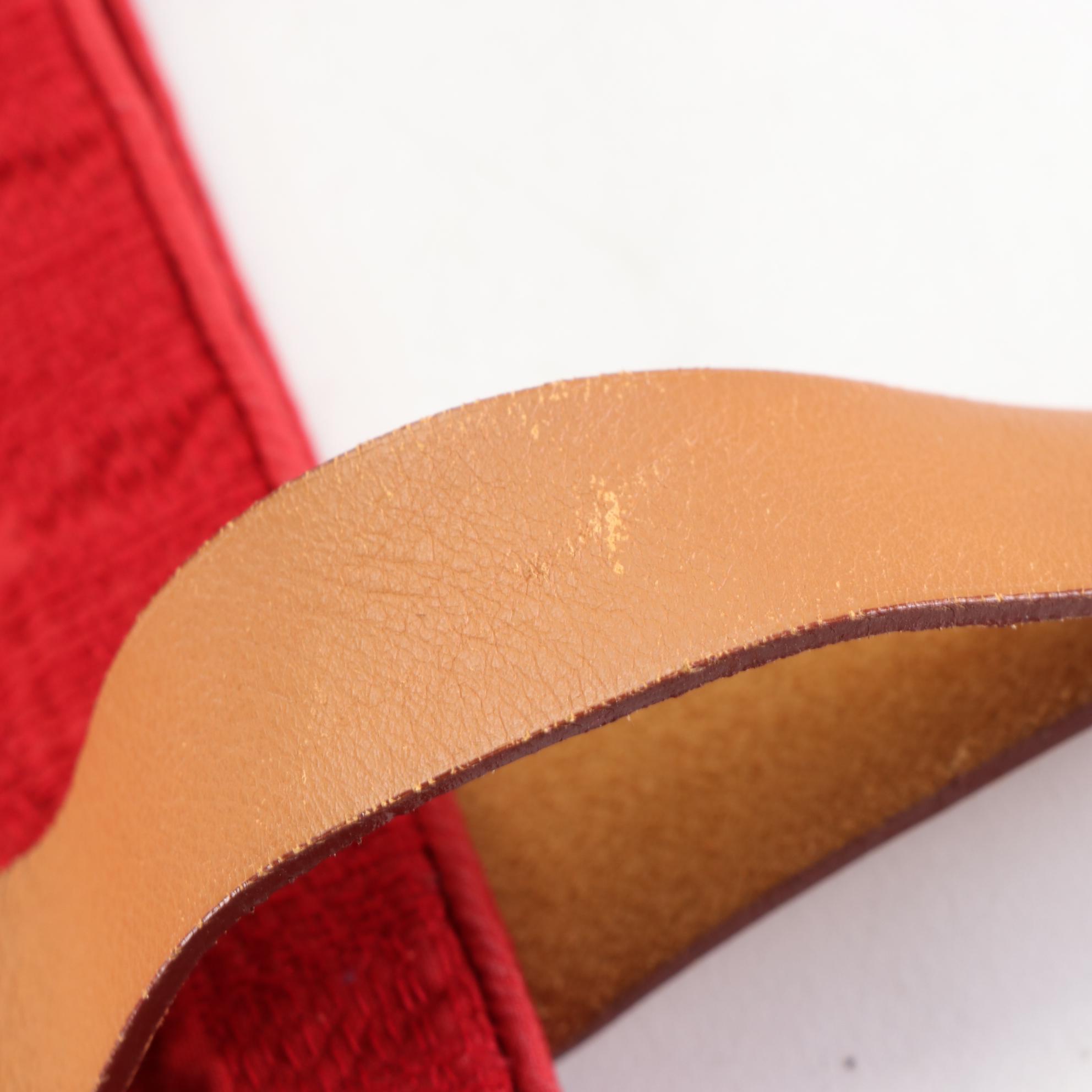 Hermès Ahmedabad Tote in Red Grid Texture Cotton Canvas and Tan Leather