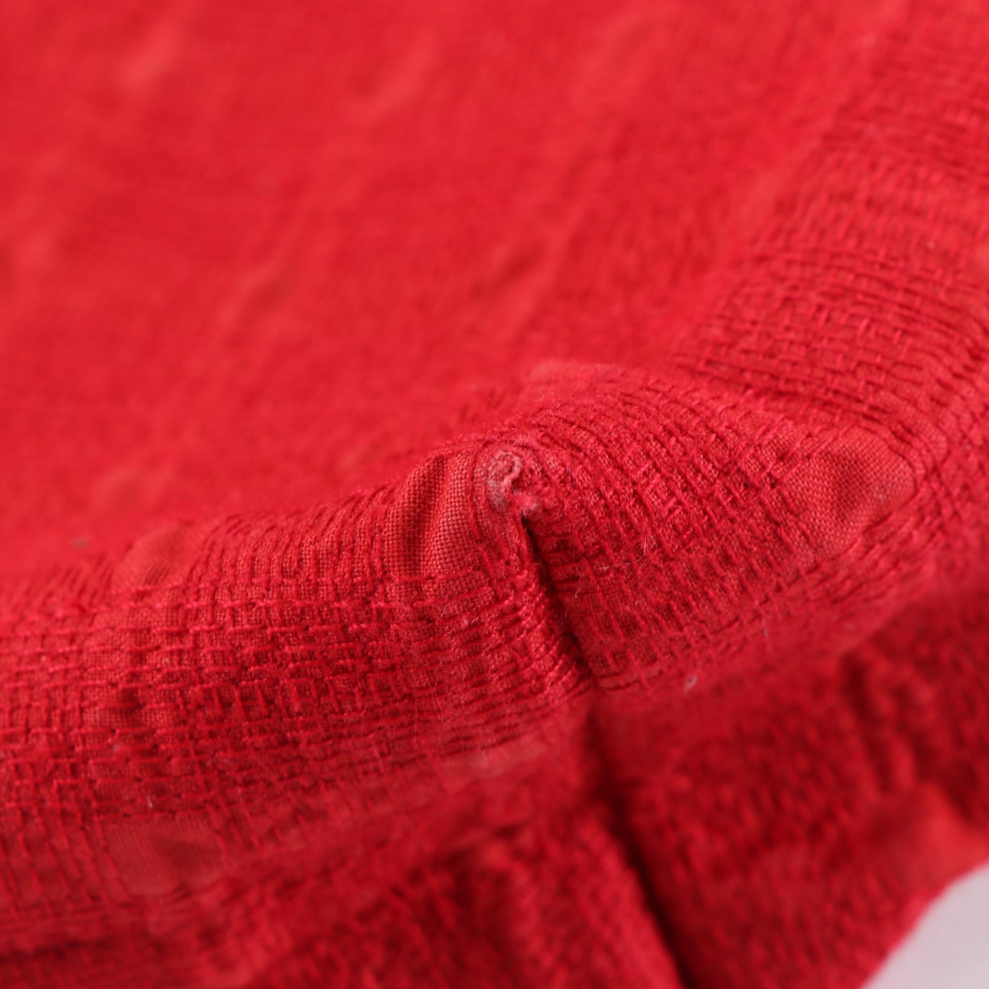 Hermès Ahmedabad Tote in Red Grid Texture Cotton Canvas and Tan Leather