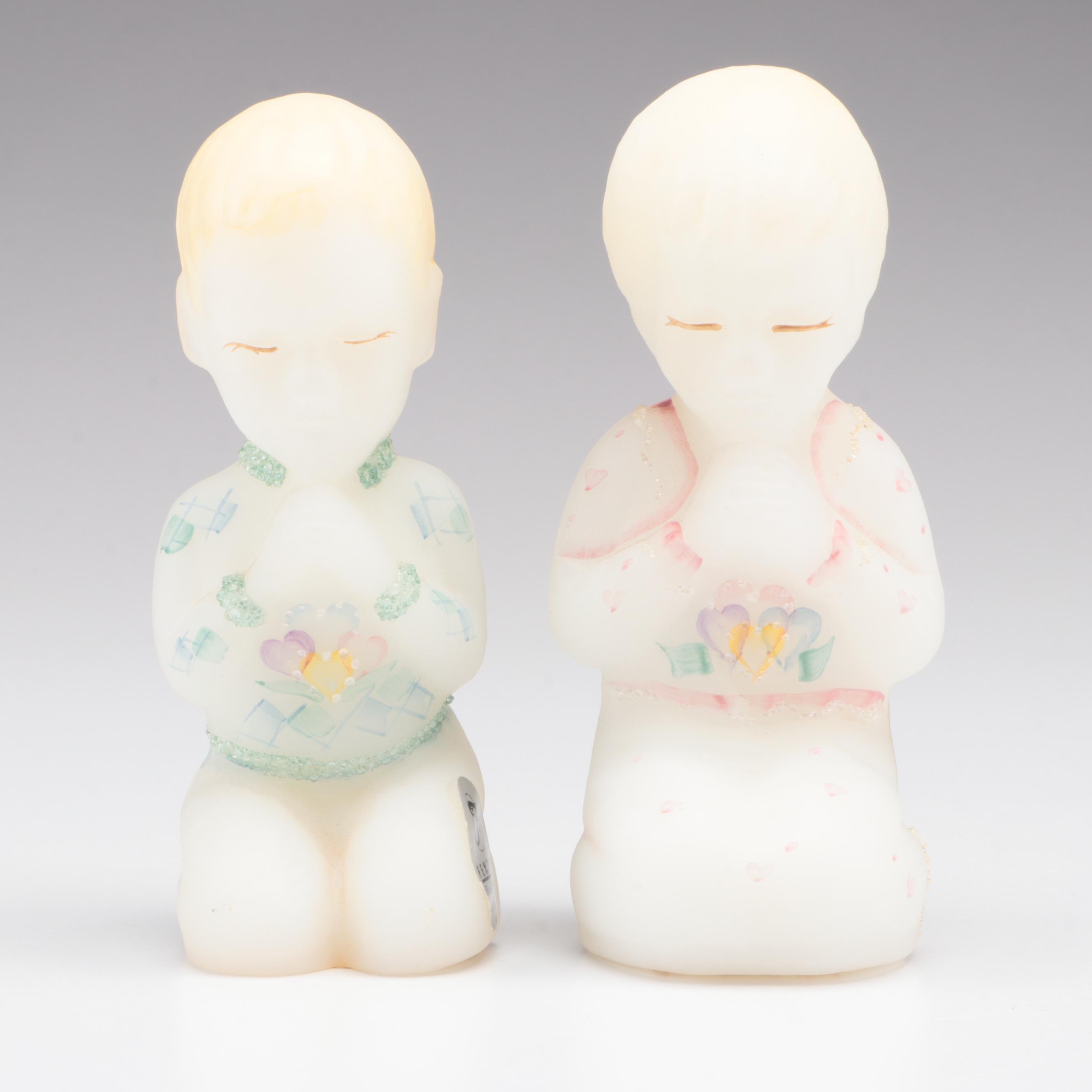 Fenton Hand-Painted Glass Children and Rocking Horse Figurines