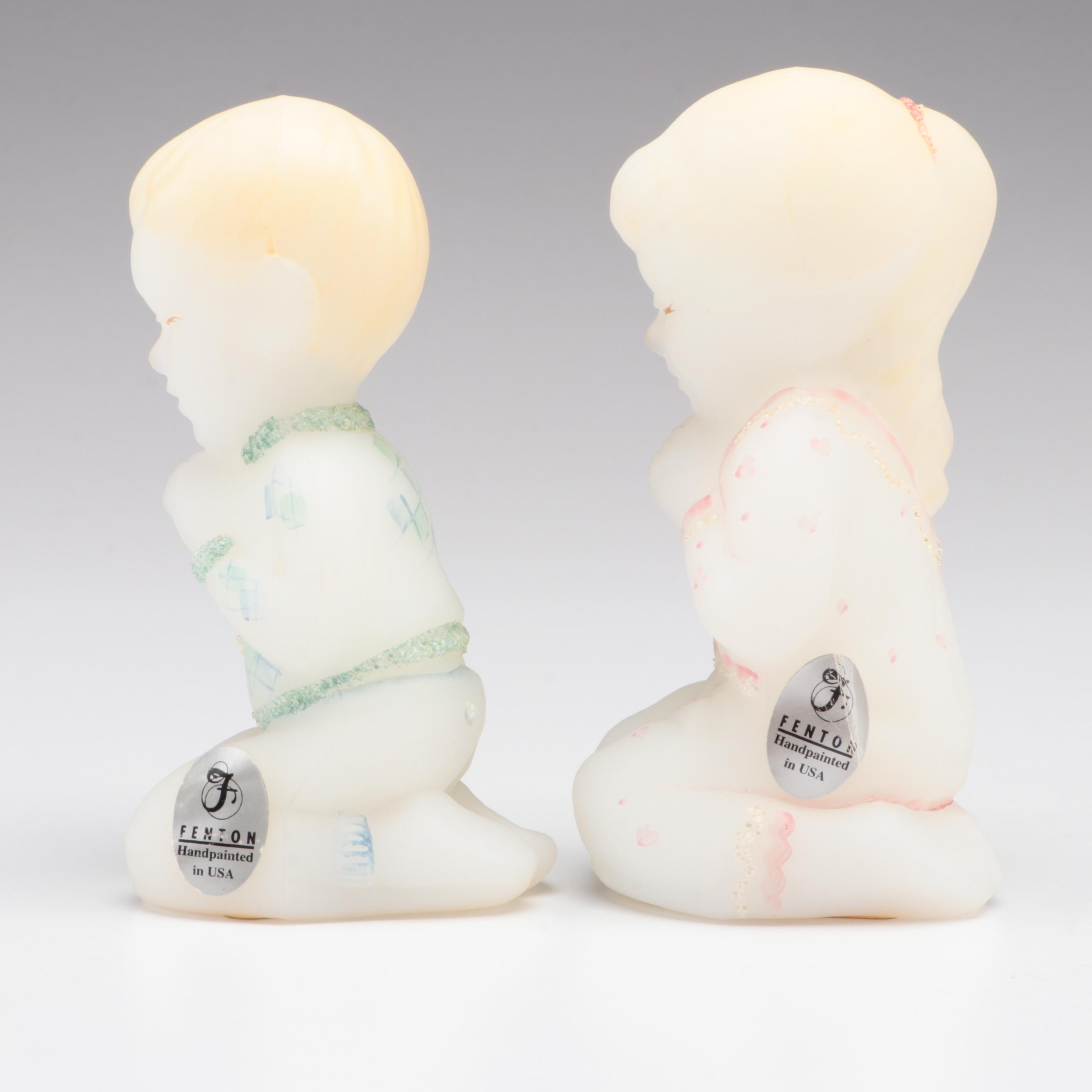 Fenton Hand-Painted Glass Children and Rocking Horse Figurines