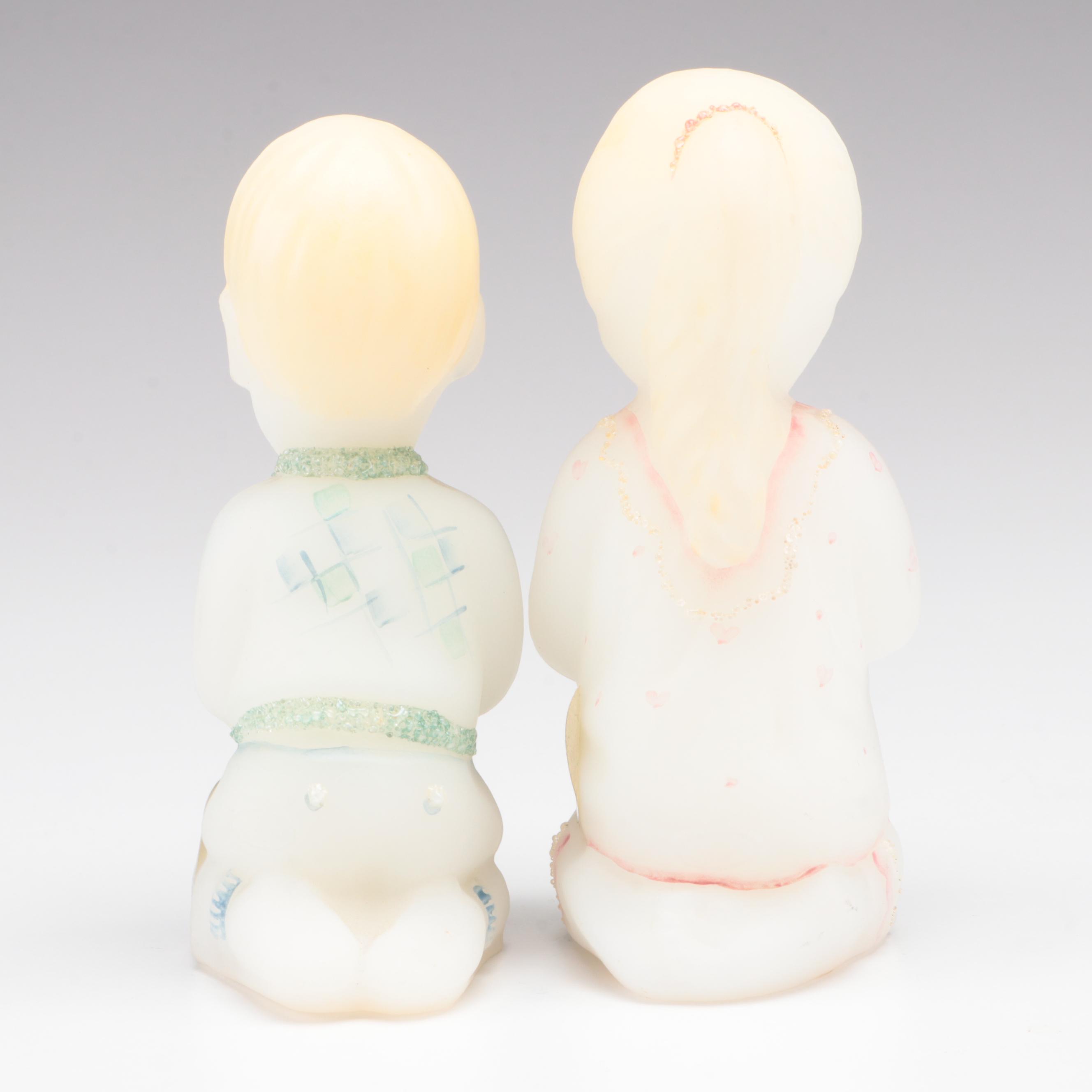 Fenton Hand-Painted Glass Children and Rocking Horse Figurines