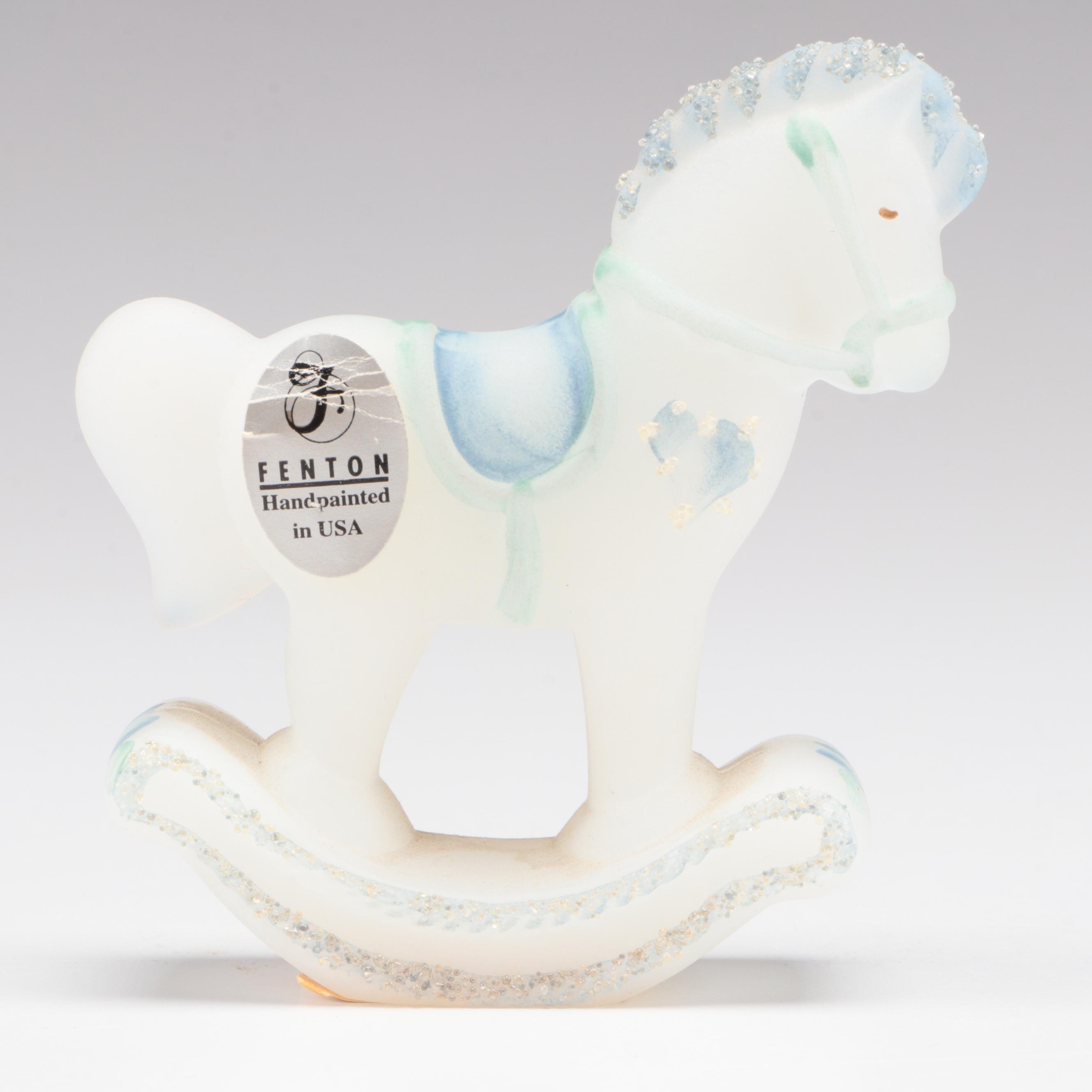 Fenton Hand-Painted Glass Children and Rocking Horse Figurines