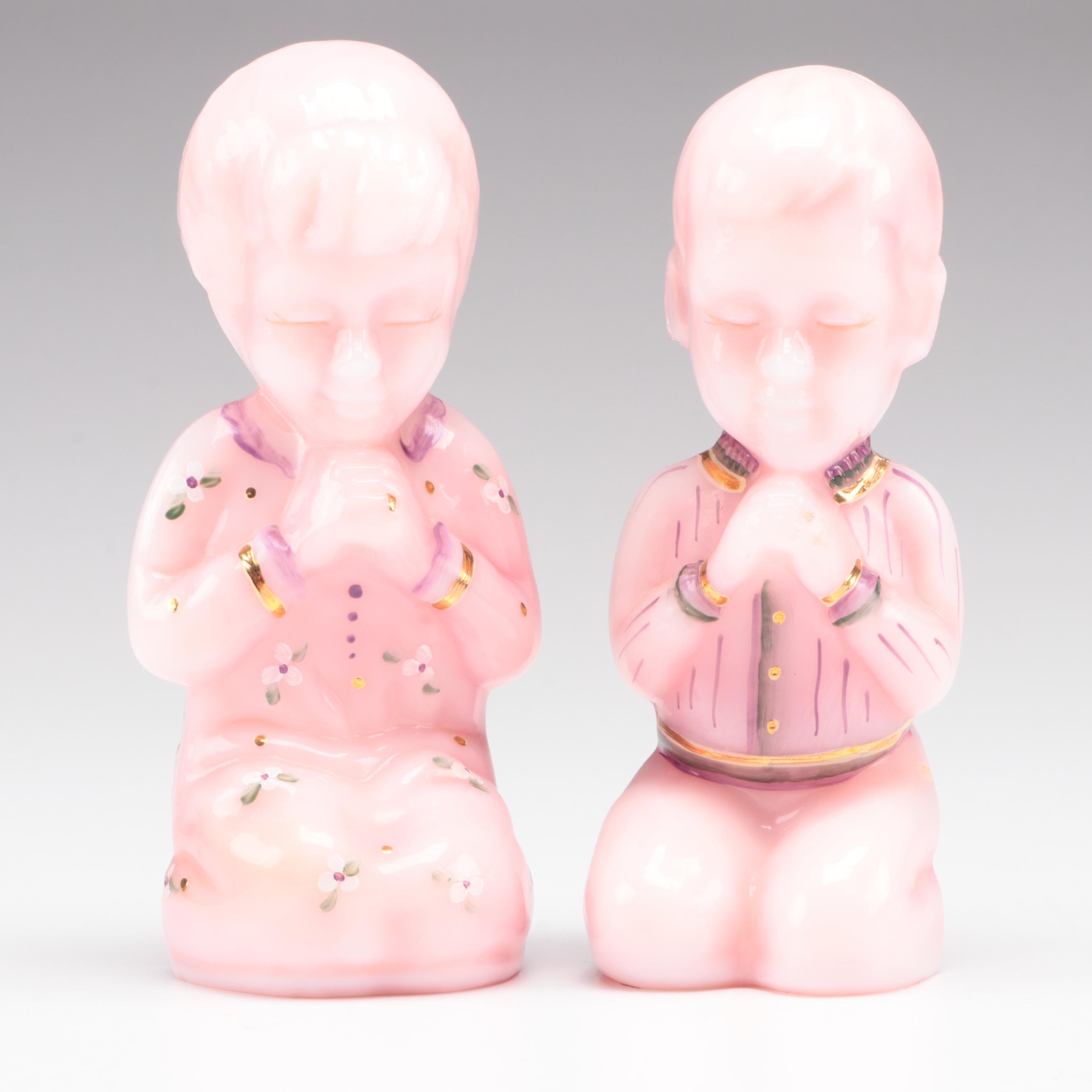 Fenton Hand-Painted Glass Children and Rocking Horse Figurines