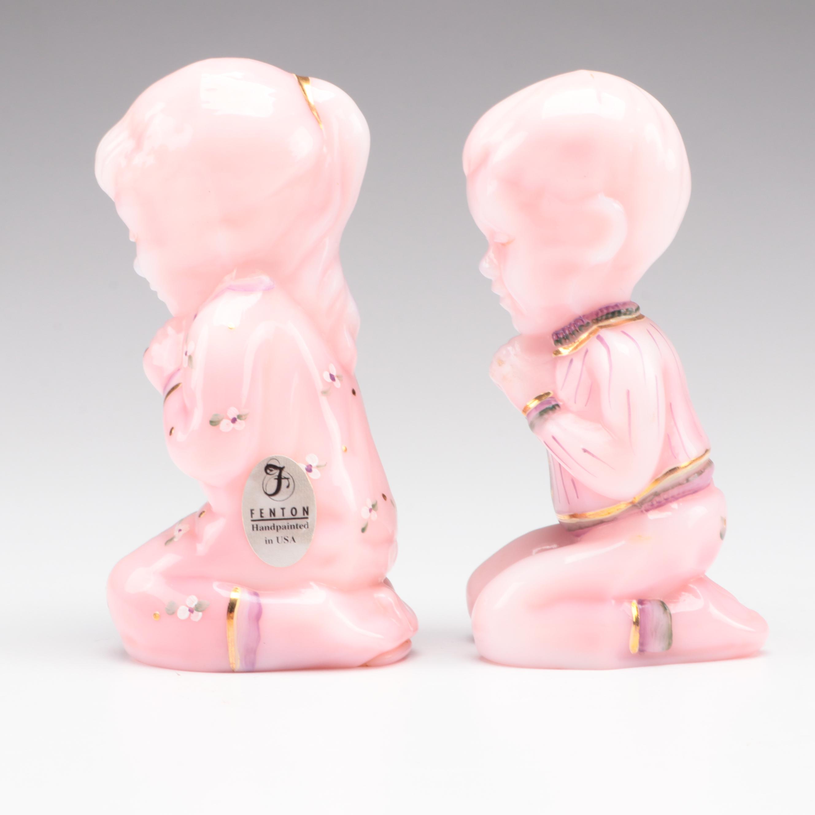 Fenton Hand-Painted Glass Children and Rocking Horse Figurines