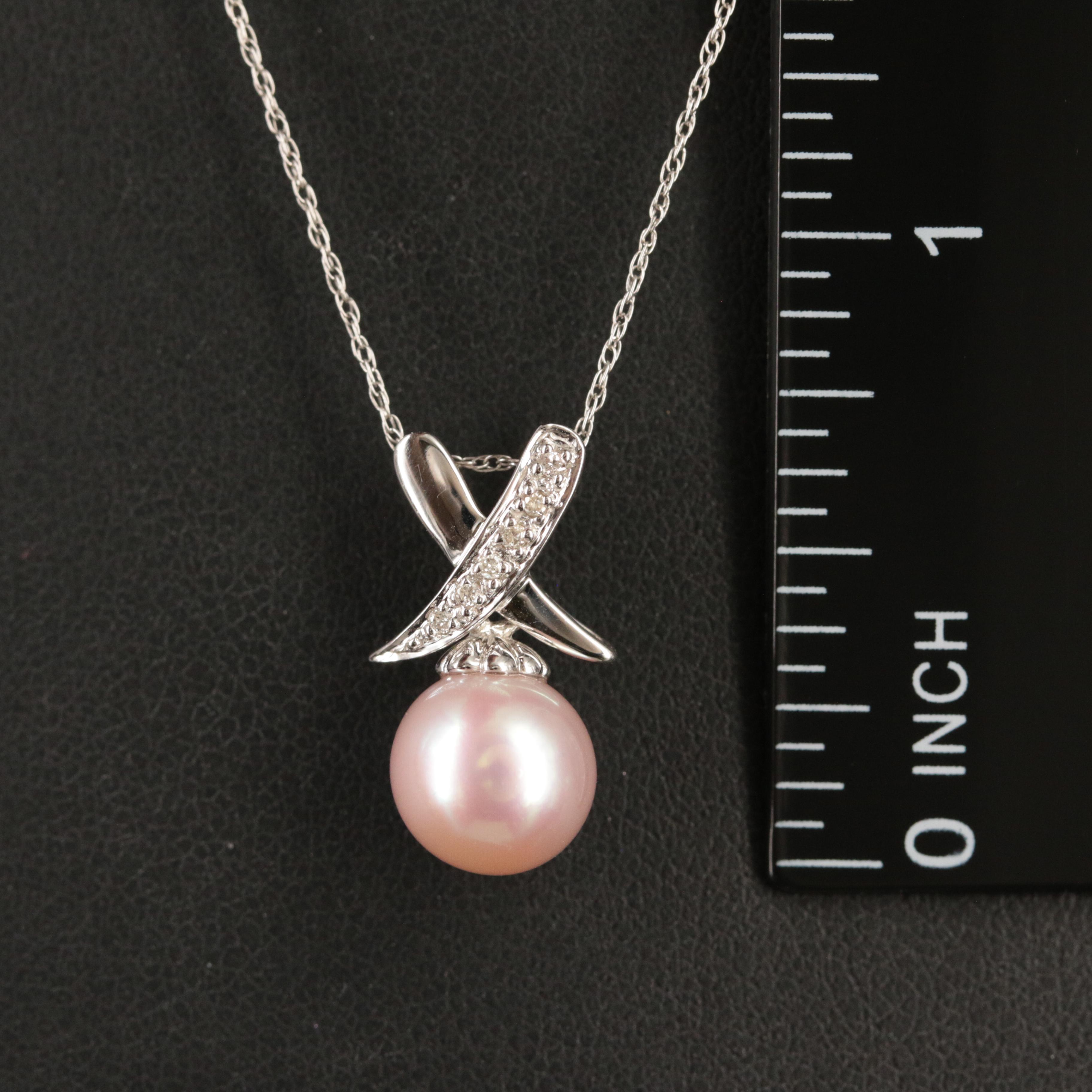 14K Pearl and Diamond "X" Pendant Necklace