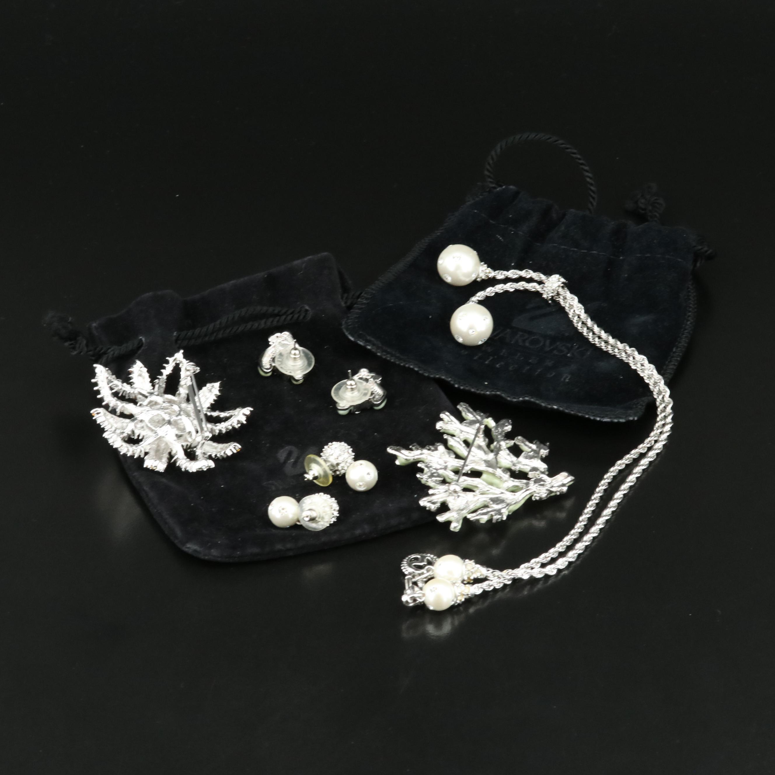 Swarovski Crystal Jewelry Including Starburst Brooch and Négligée Necklace