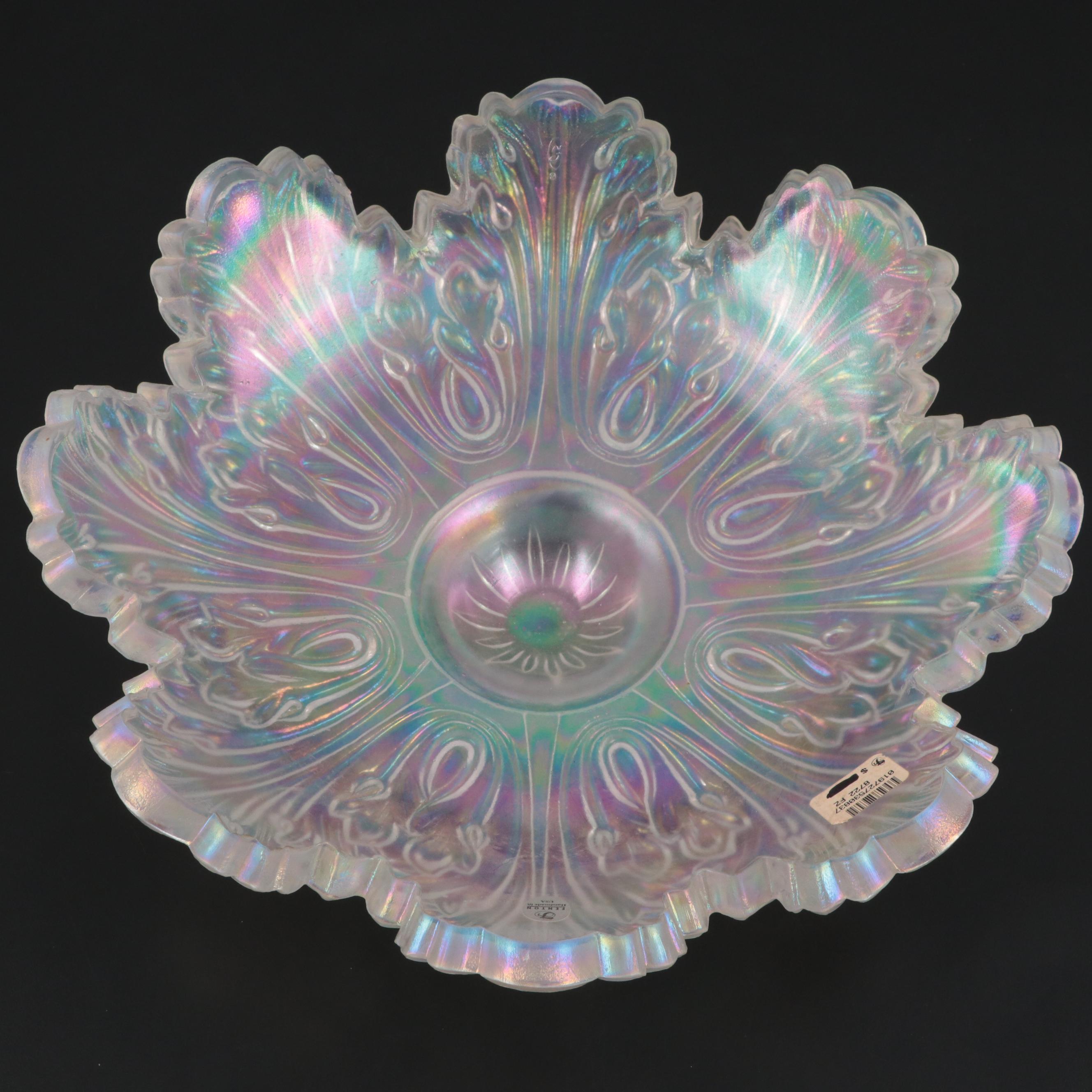 Fenton "Lifestyles" Iridescent Art Glass Leaf-Shaped Bowl with Brass Stand