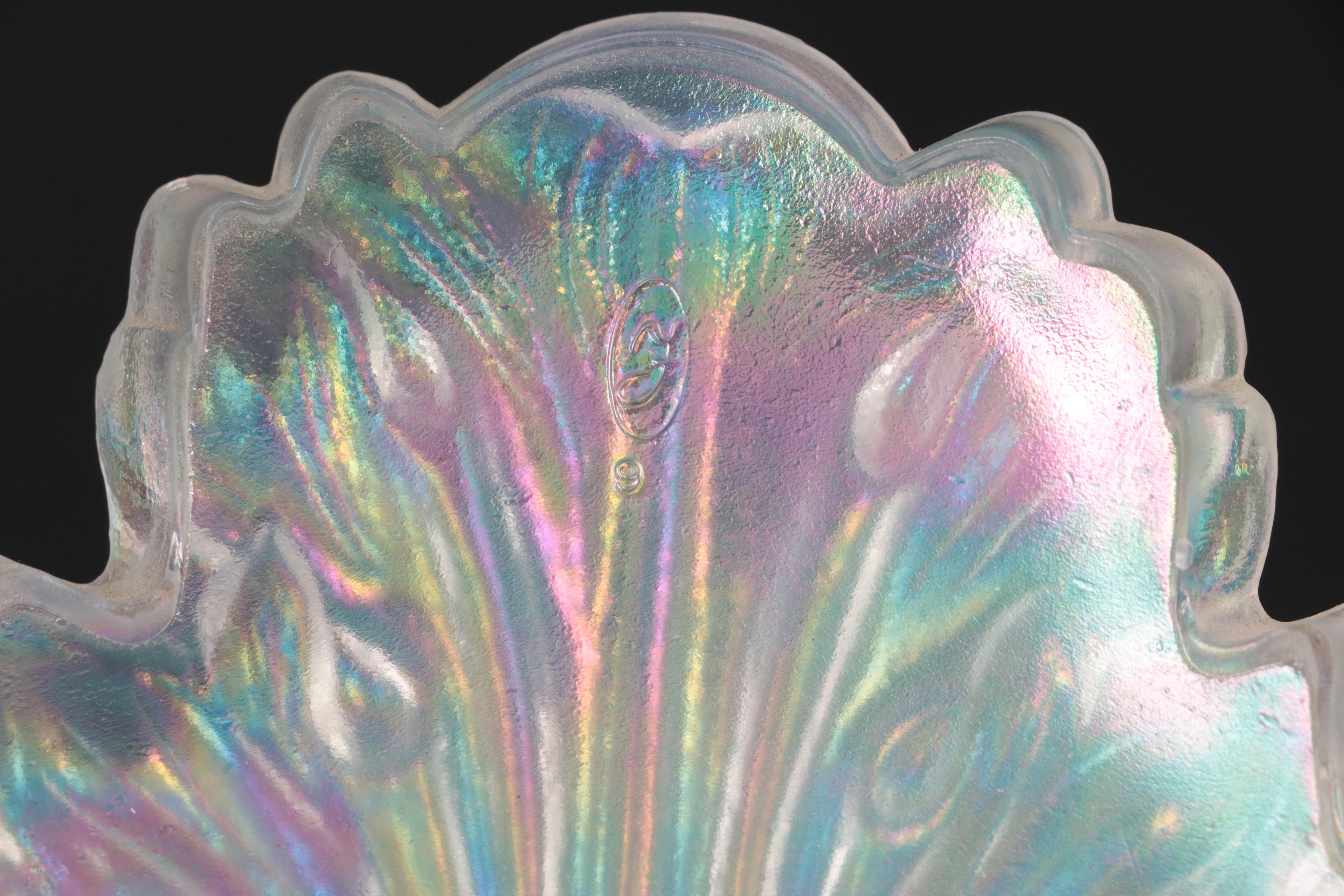 Fenton "Lifestyles" Iridescent Art Glass Leaf-Shaped Bowl with Brass Stand