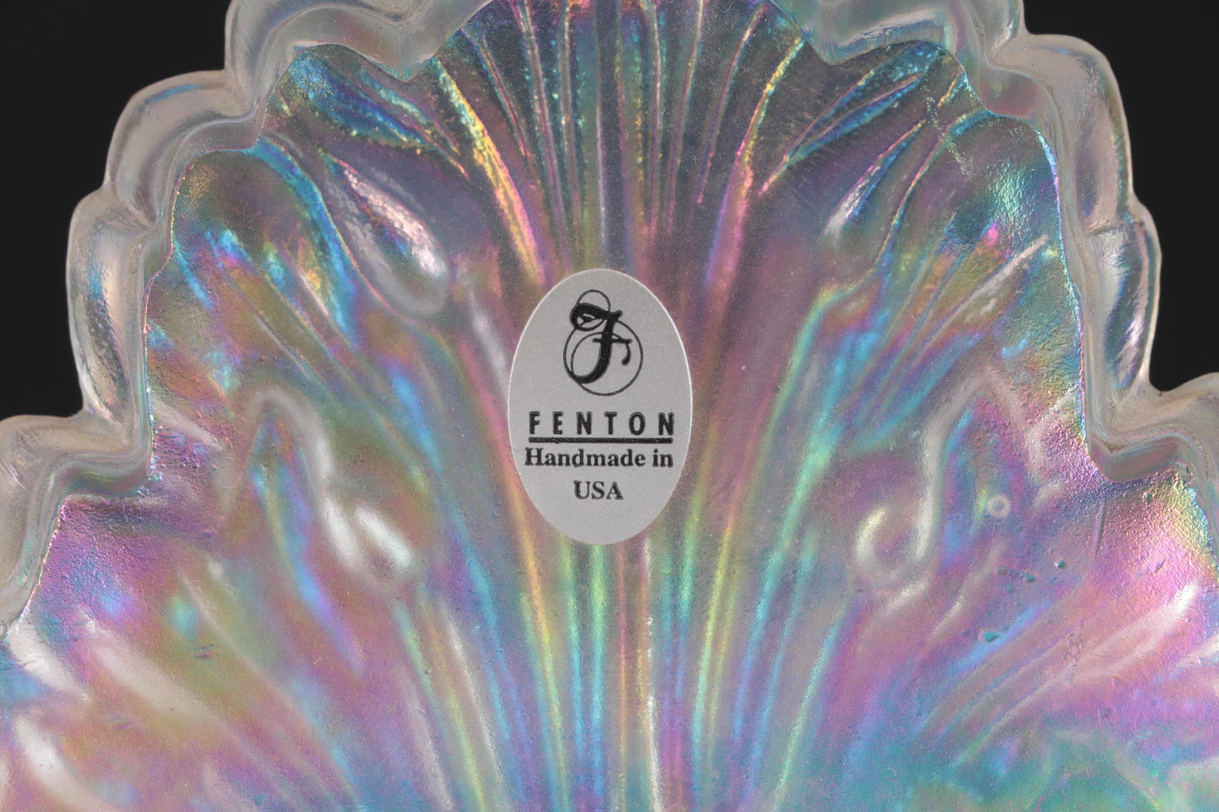 Fenton "Lifestyles" Iridescent Art Glass Leaf-Shaped Bowl with Brass Stand
