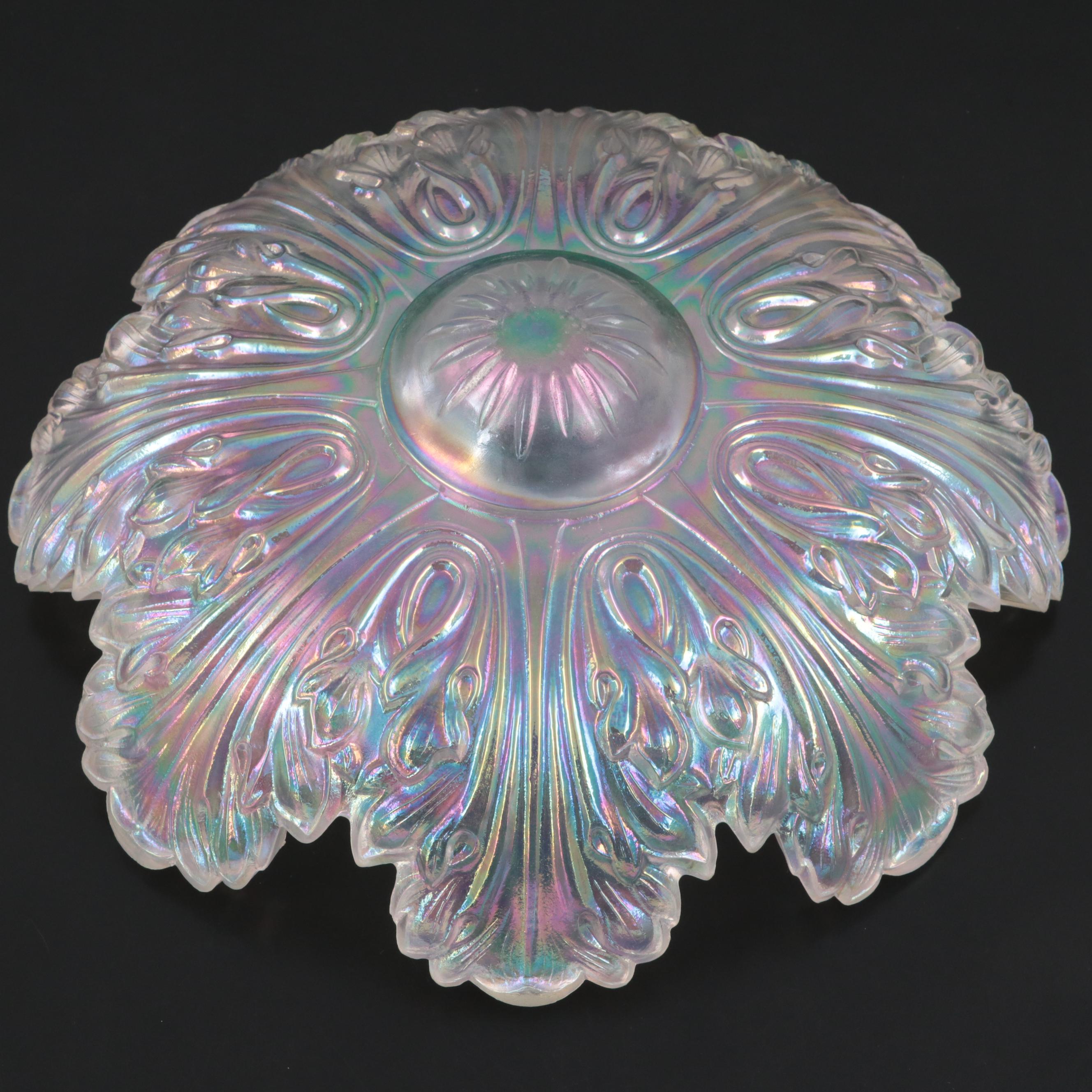 Fenton "Lifestyles" Iridescent Art Glass Leaf-Shaped Bowl with Brass Stand