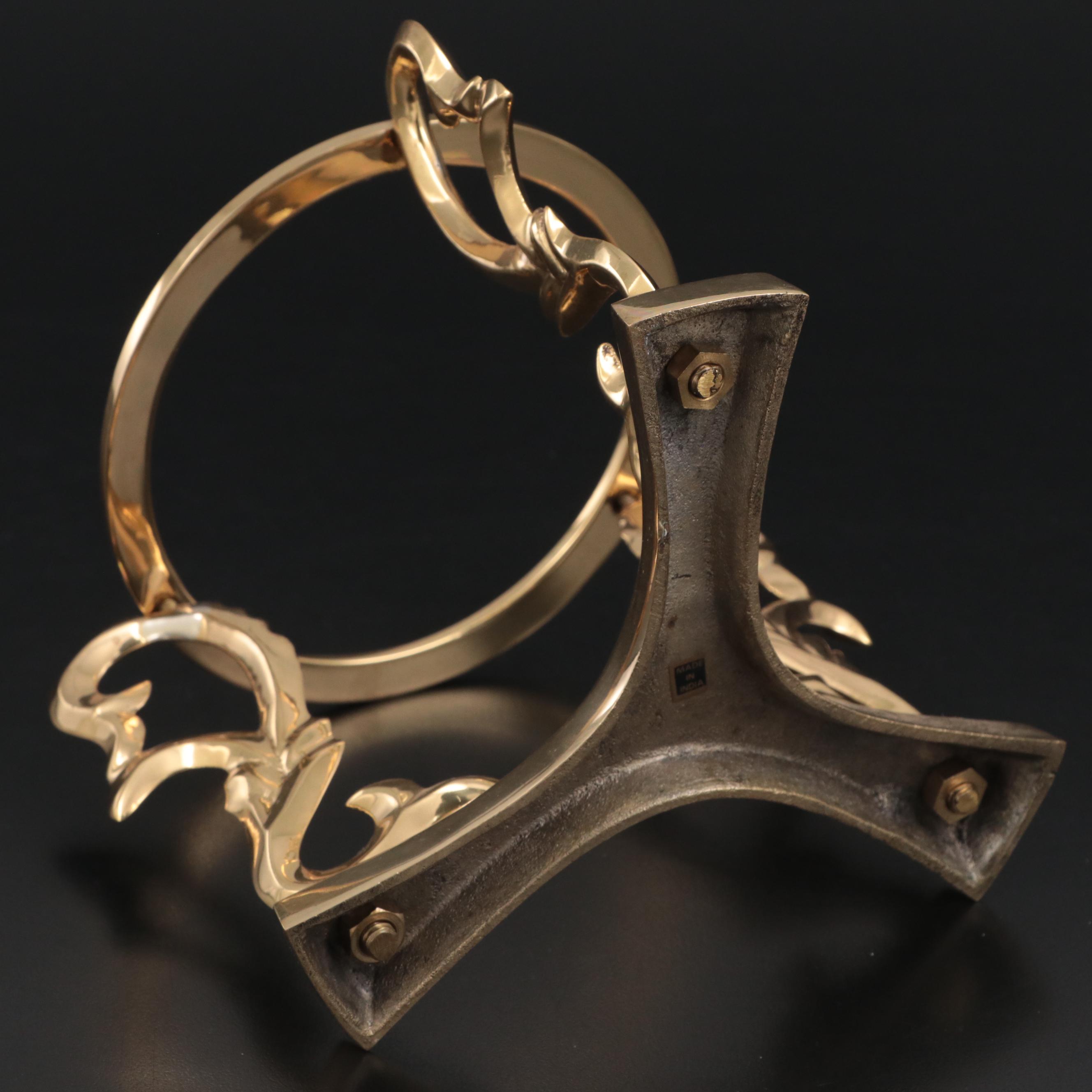 Fenton "Lifestyles" Iridescent Art Glass Leaf-Shaped Bowl with Brass Stand