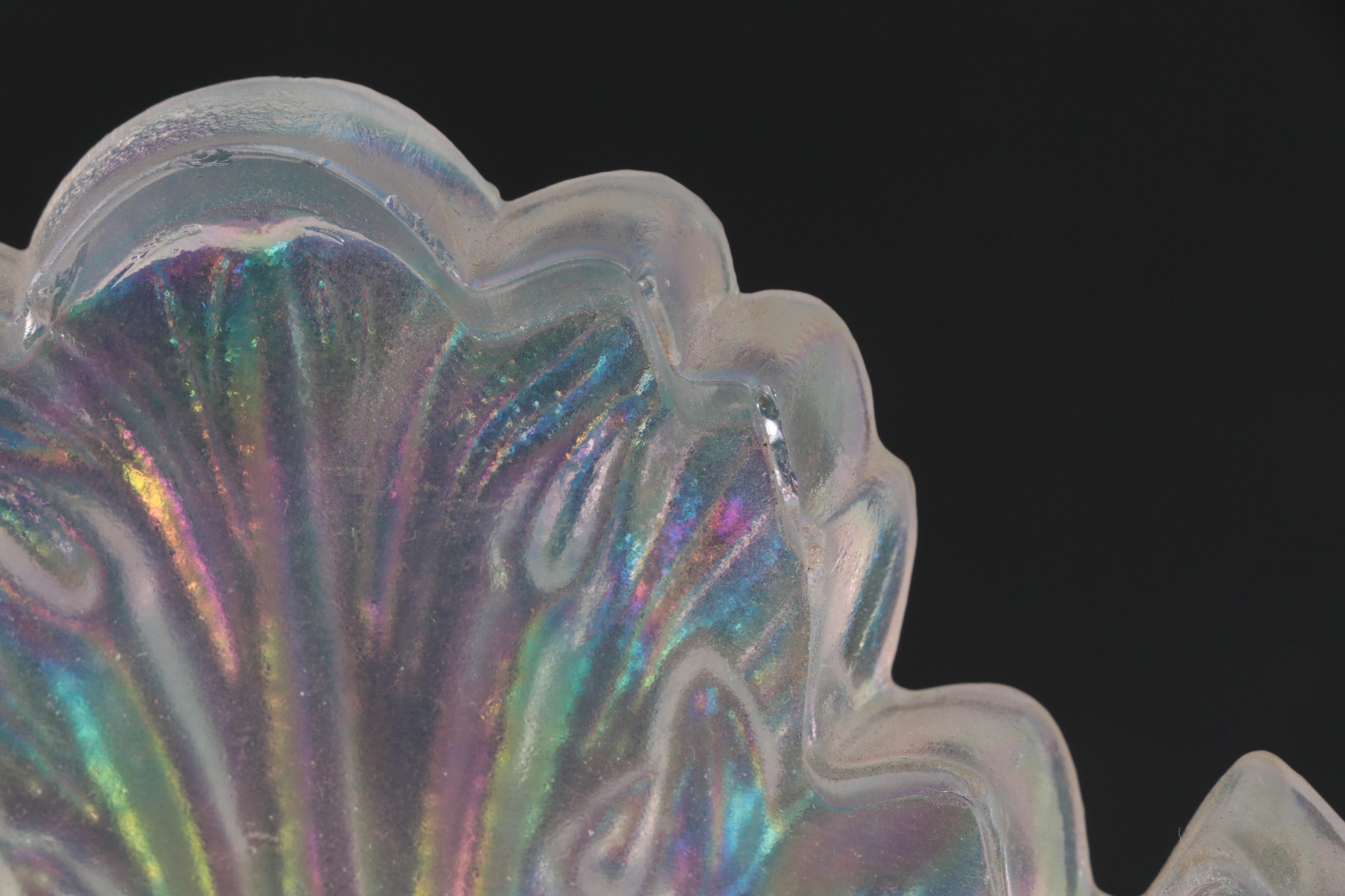 Fenton "Lifestyles" Iridescent Art Glass Leaf-Shaped Bowl with Brass Stand