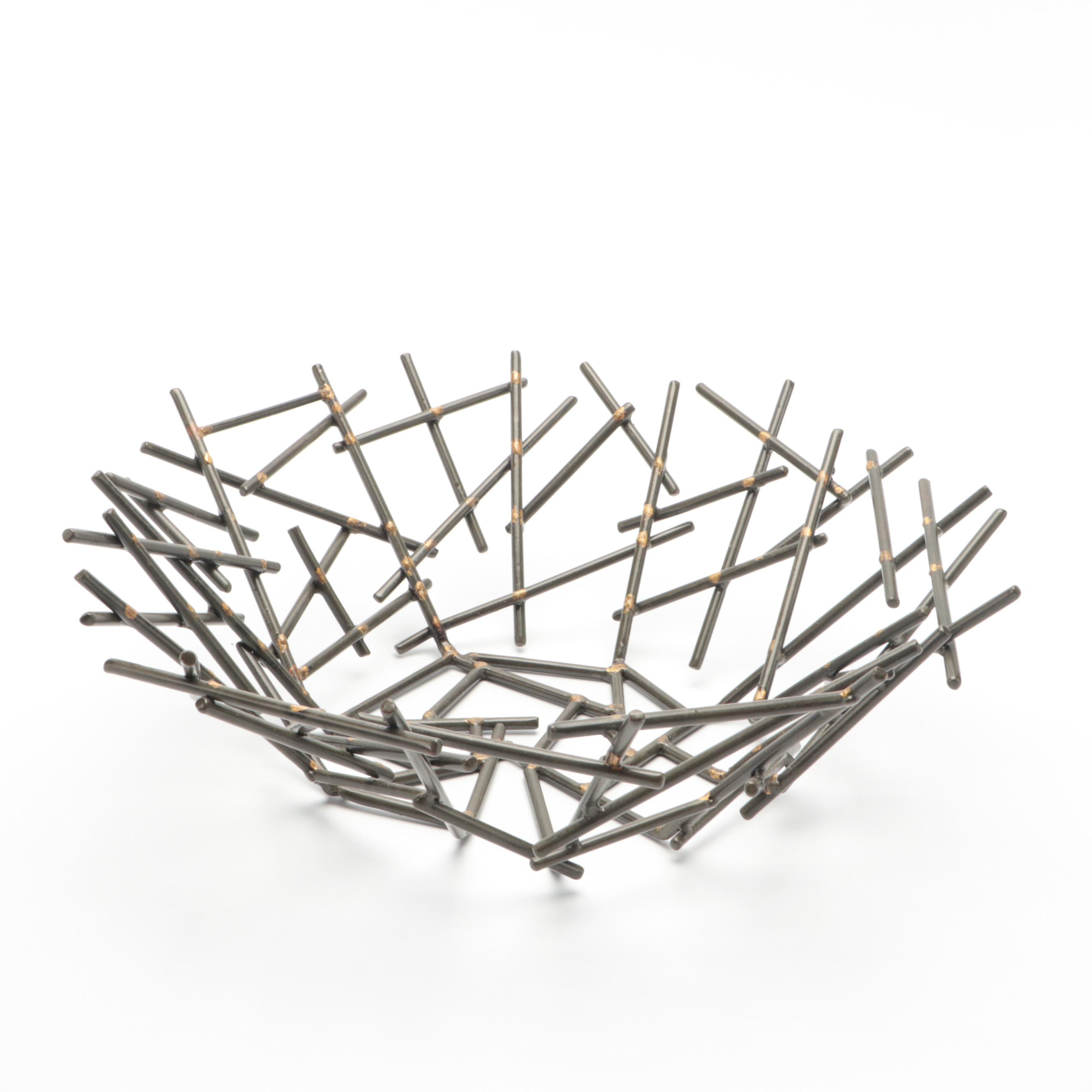 Twig Form Metal Centerpiece Bowl with Turned Wood Box and Resin Cherry