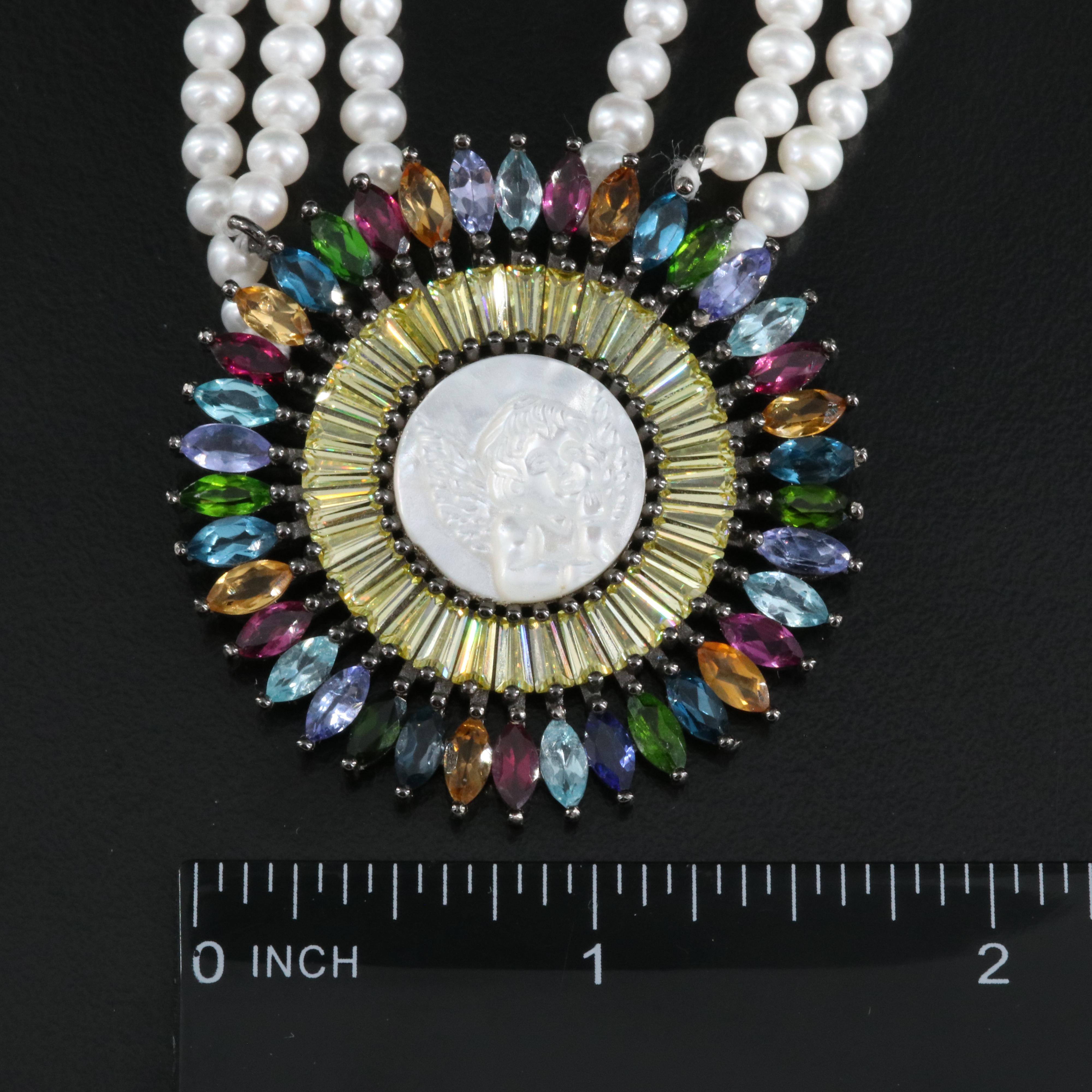 Sterling Mother-of-Pearl Cherub Cameo Necklace Including Pearl