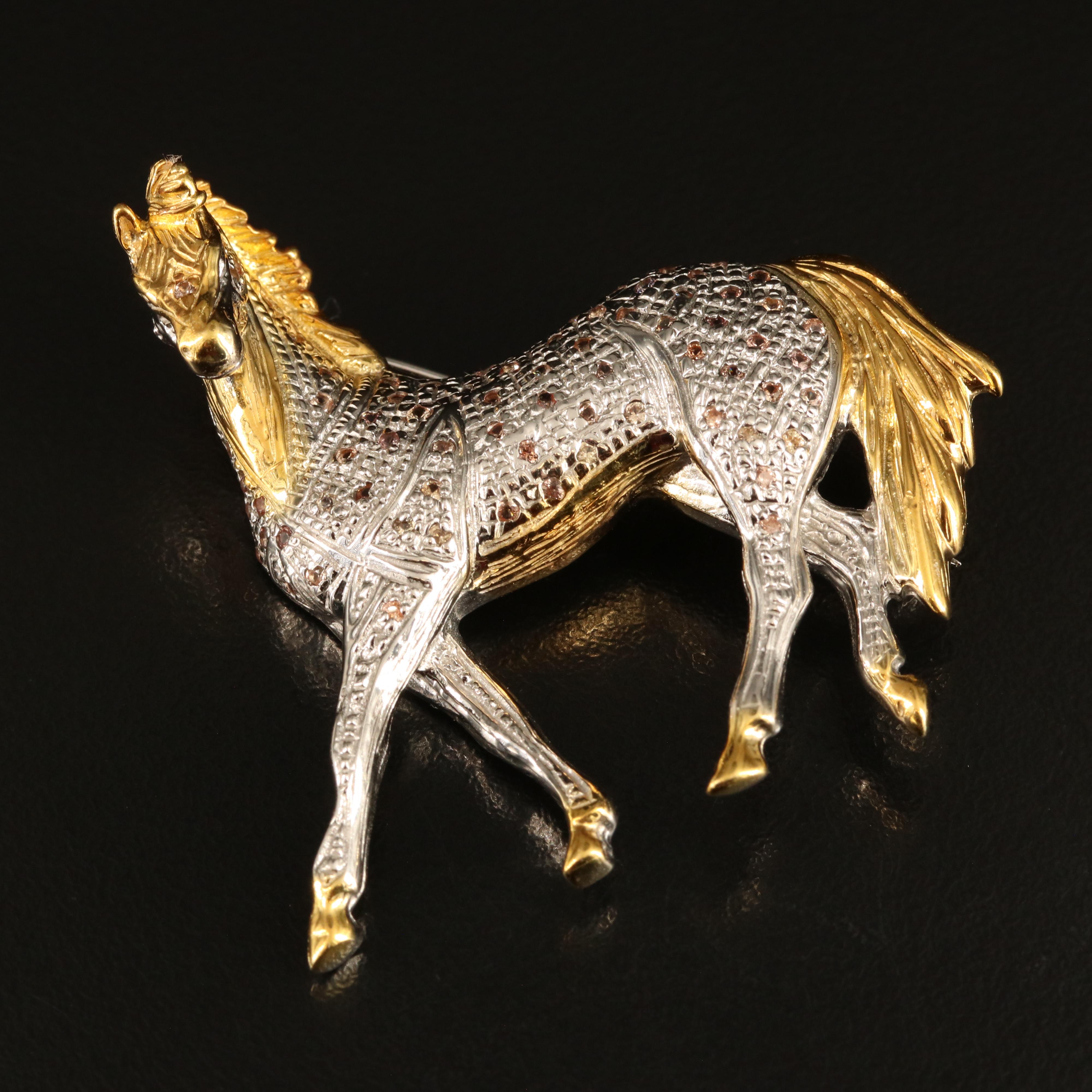 Sterling Sapphire Horse Brooch