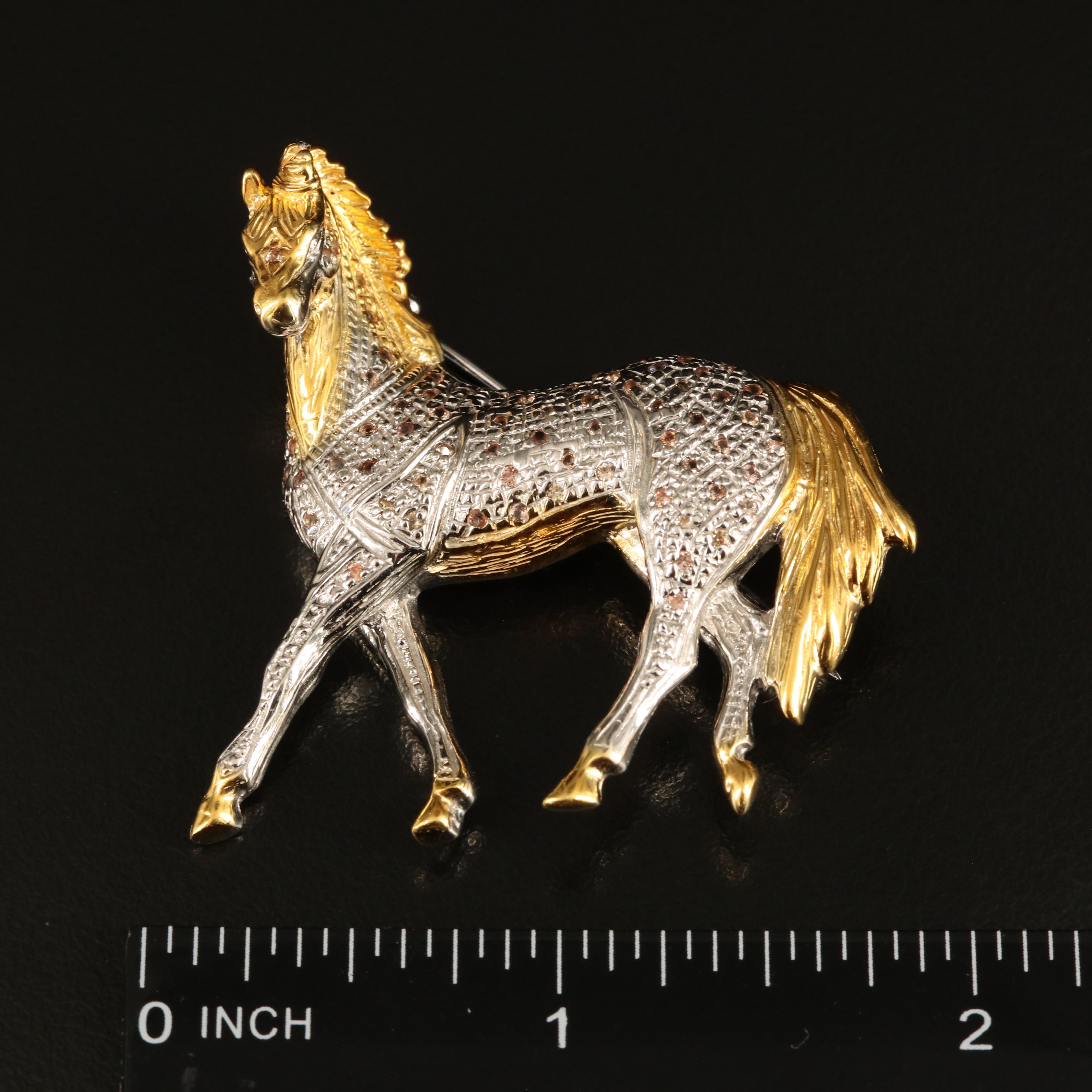 Sterling Sapphire Horse Brooch
