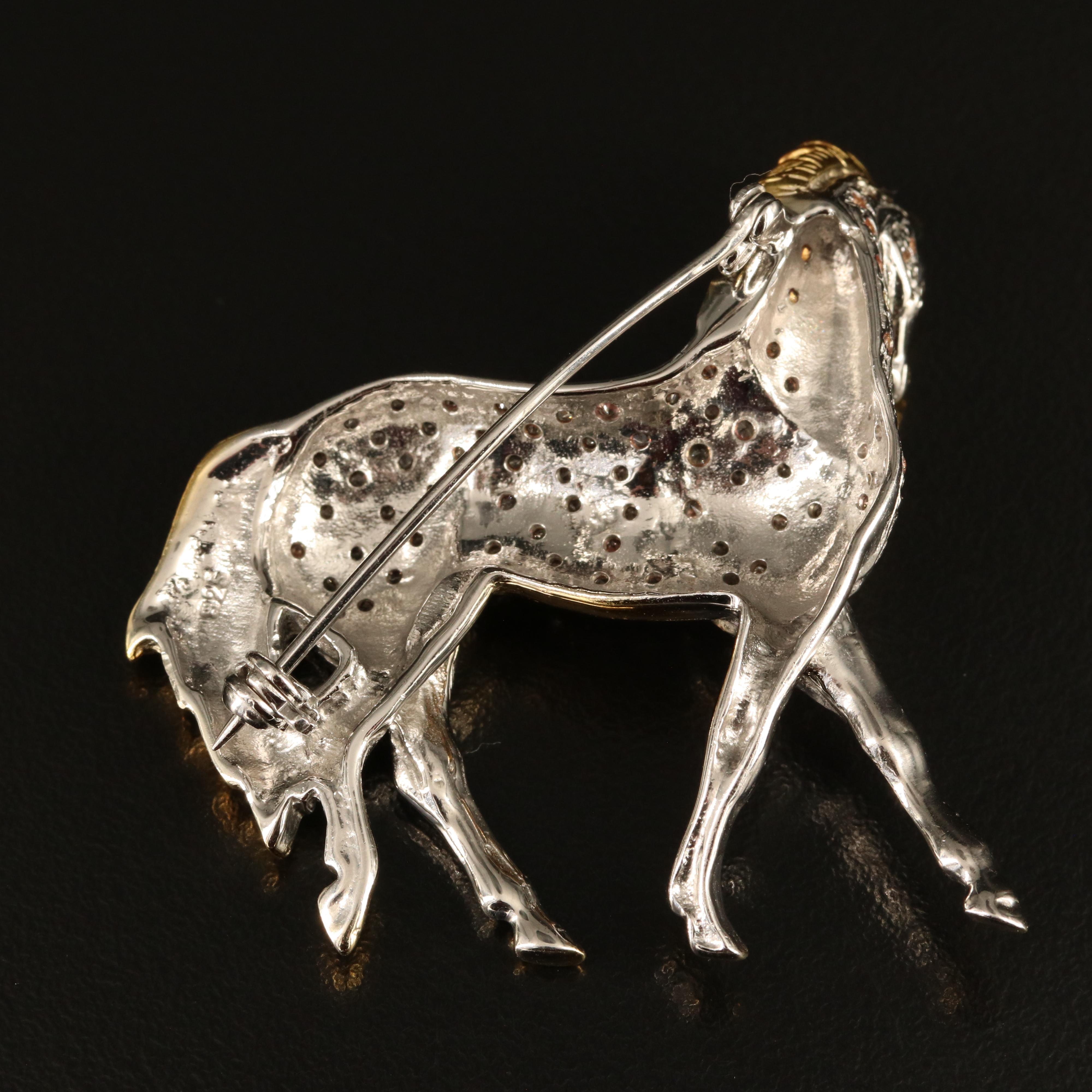 Sterling Sapphire Horse Brooch