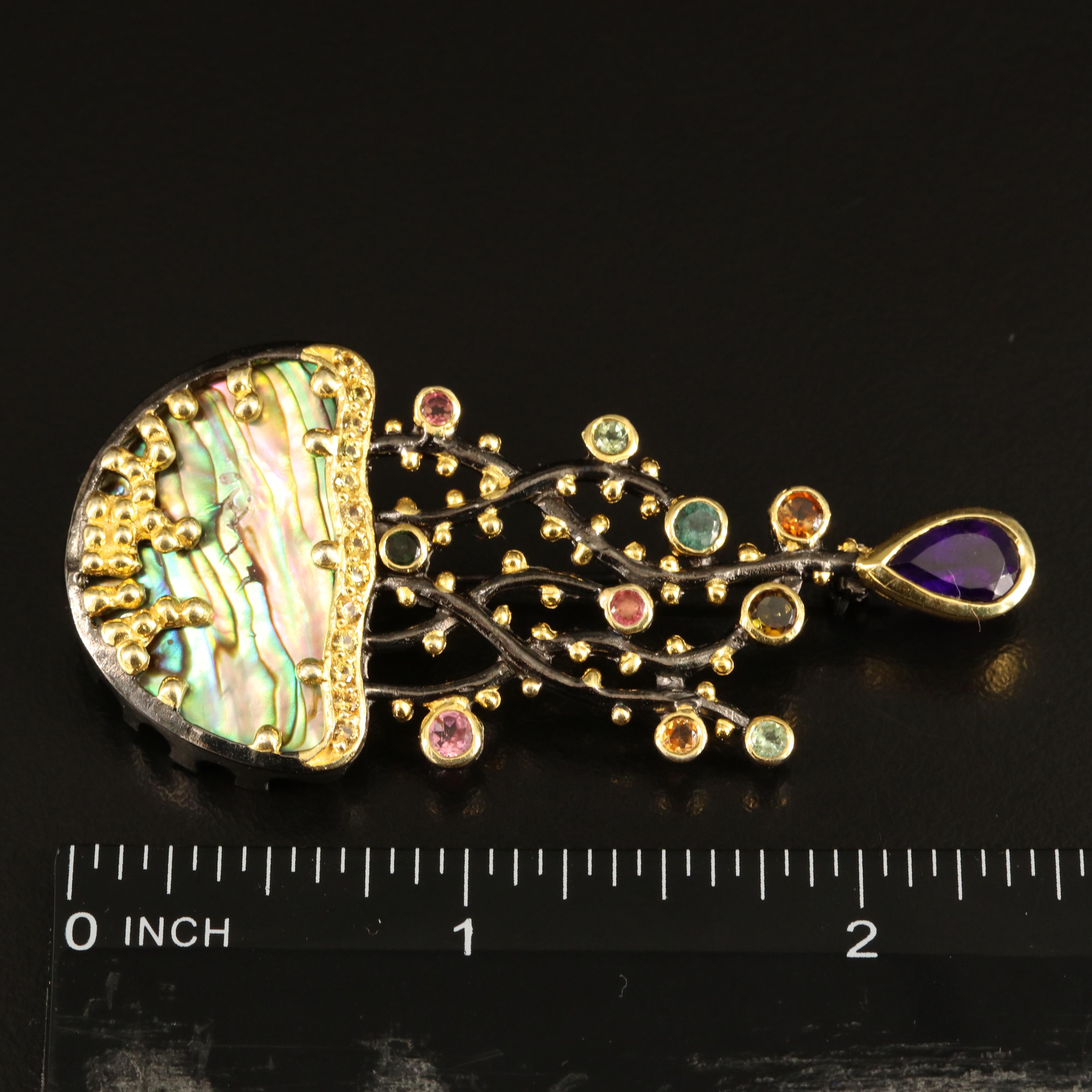 Sterling Abalone and Gemstone Jellyfish Converter Brooch