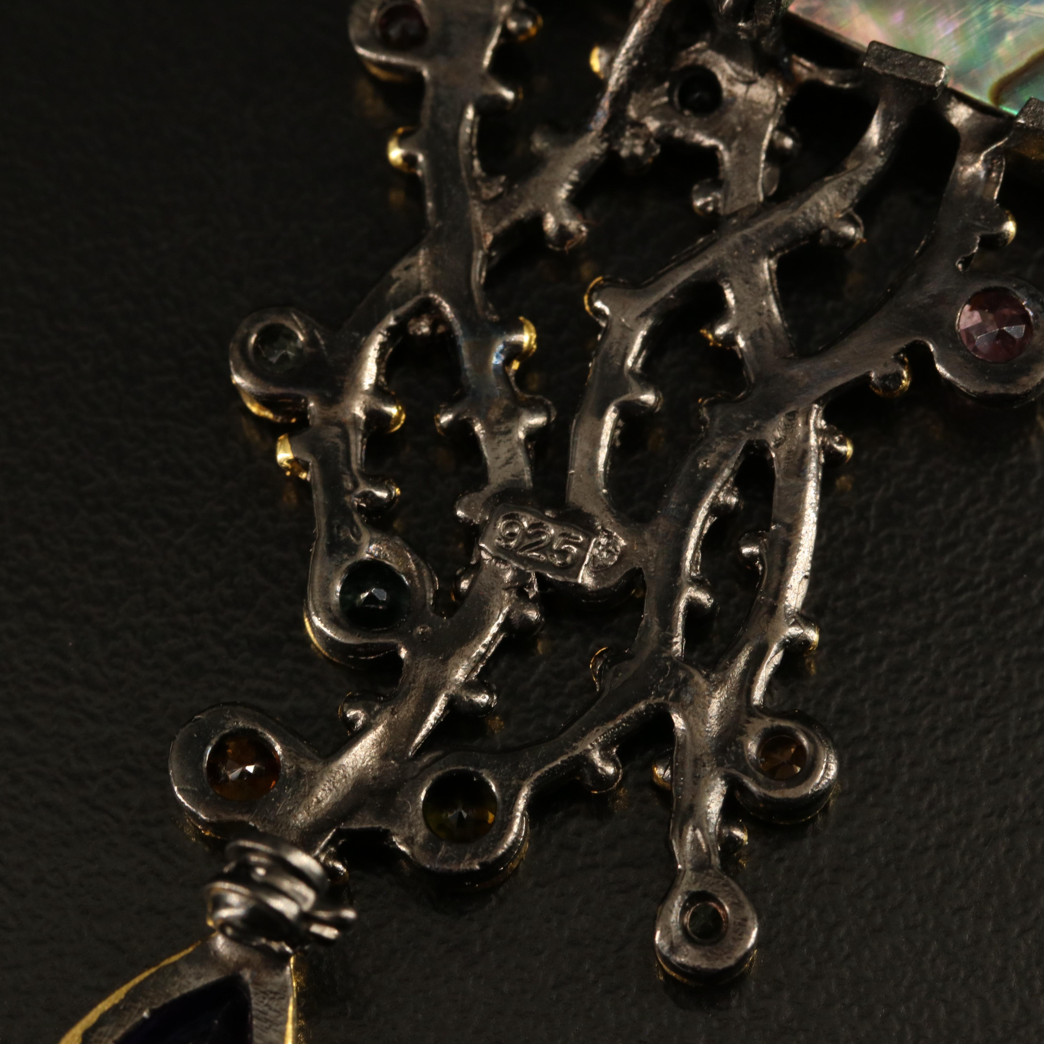 Sterling Abalone and Gemstone Jellyfish Converter Brooch